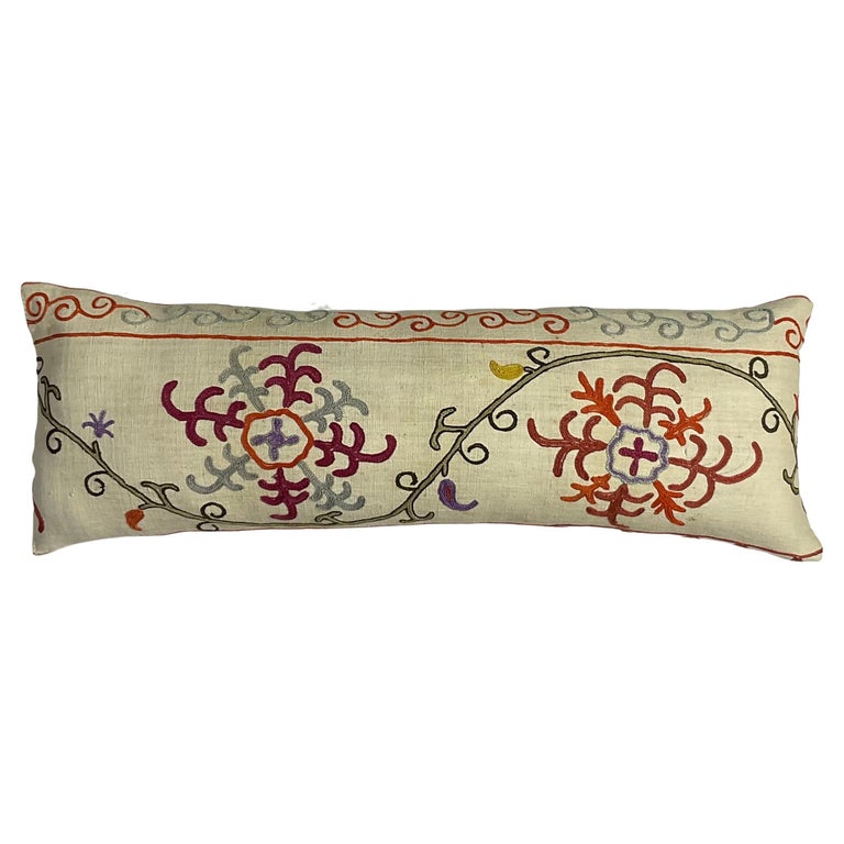 Single Antique Silk Embroidery Suzani Pillow For Sale at 1stDibs