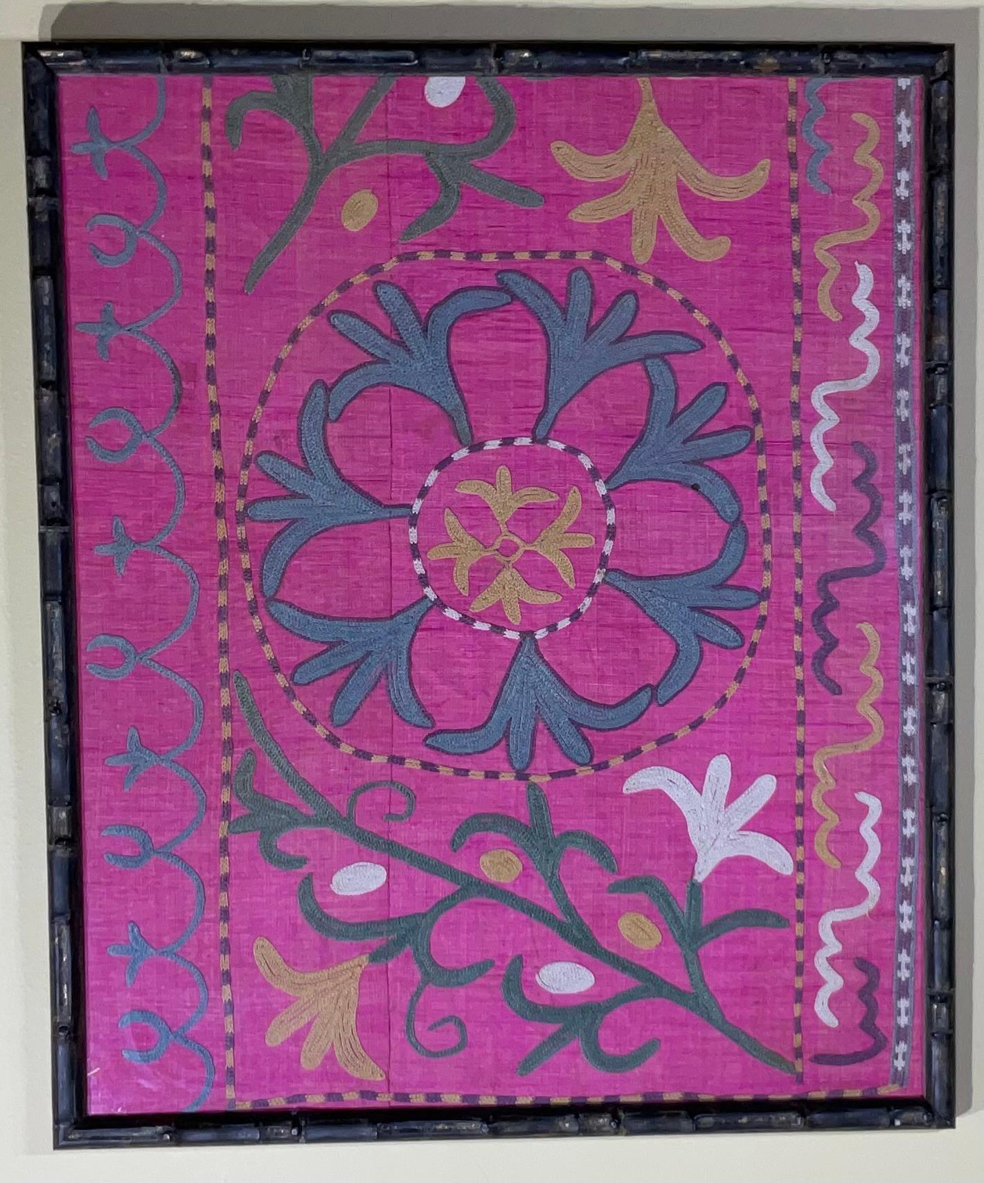 Uzbek Single  Antique Silk Suzani Wall Hanging For Sale