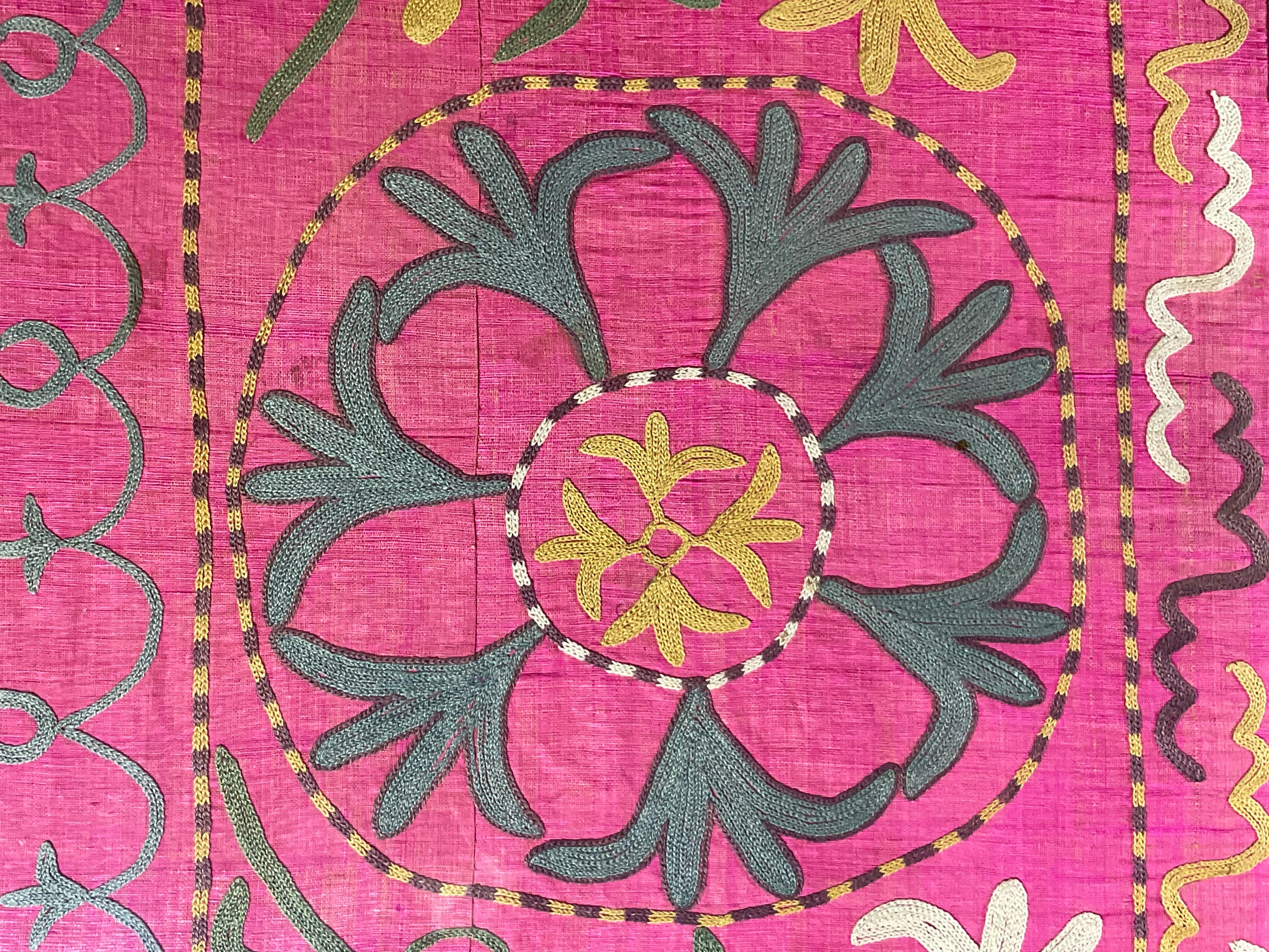 Embroidered Single  Antique Silk Suzani Wall Hanging