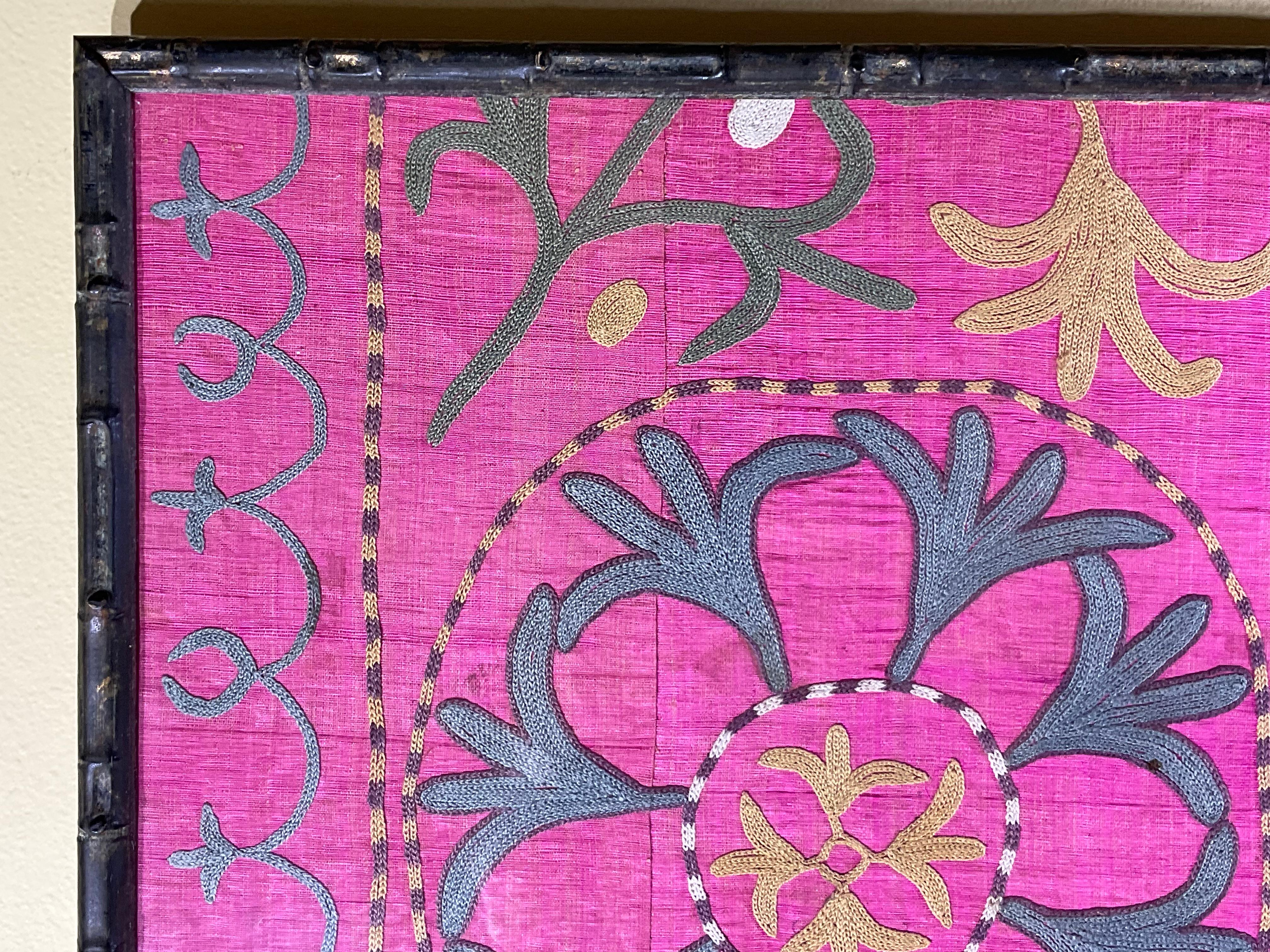 20th Century Single  Antique Silk Suzani Wall Hanging
