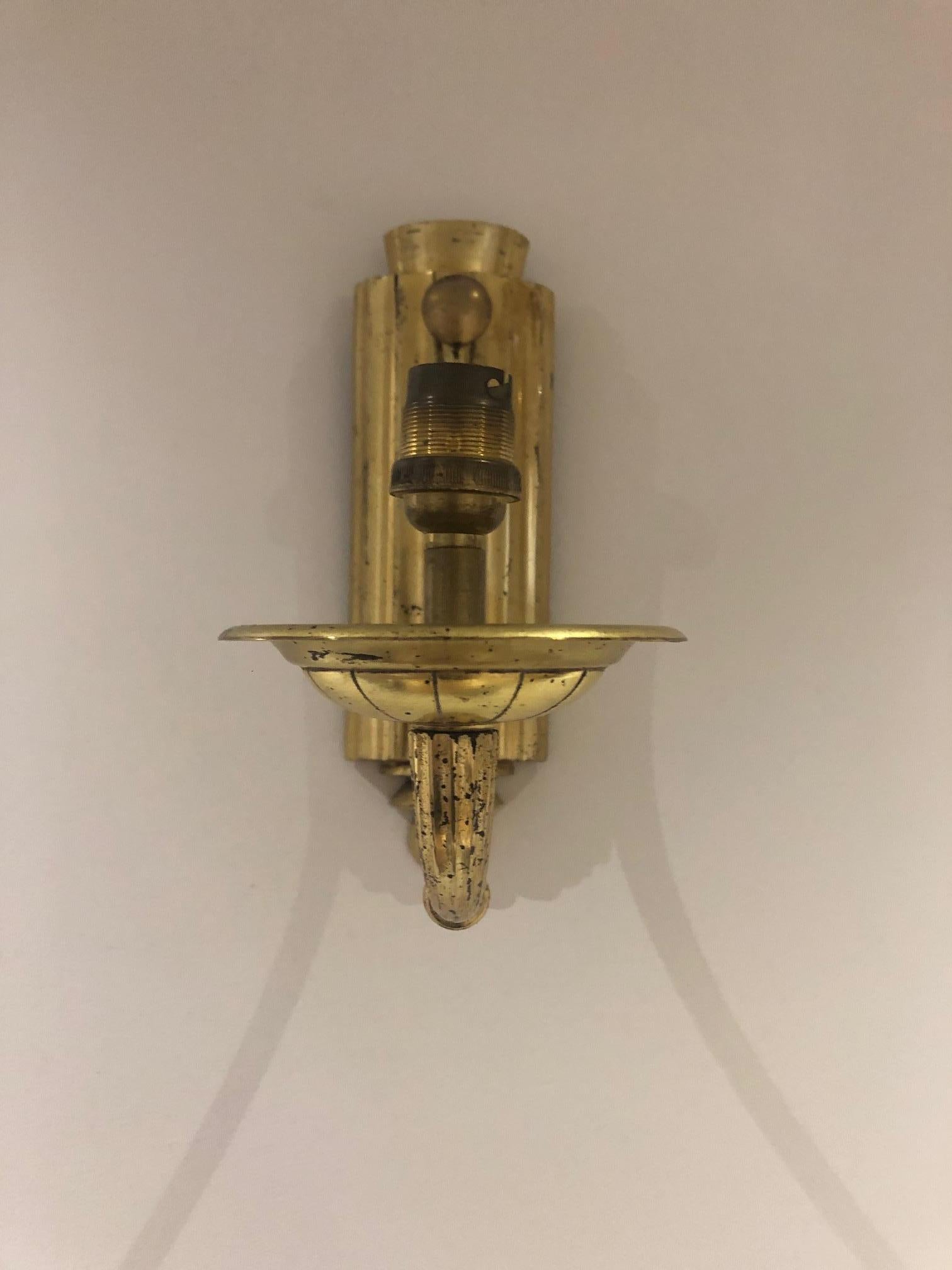 French Single Arm Art Deco Brass Sconces