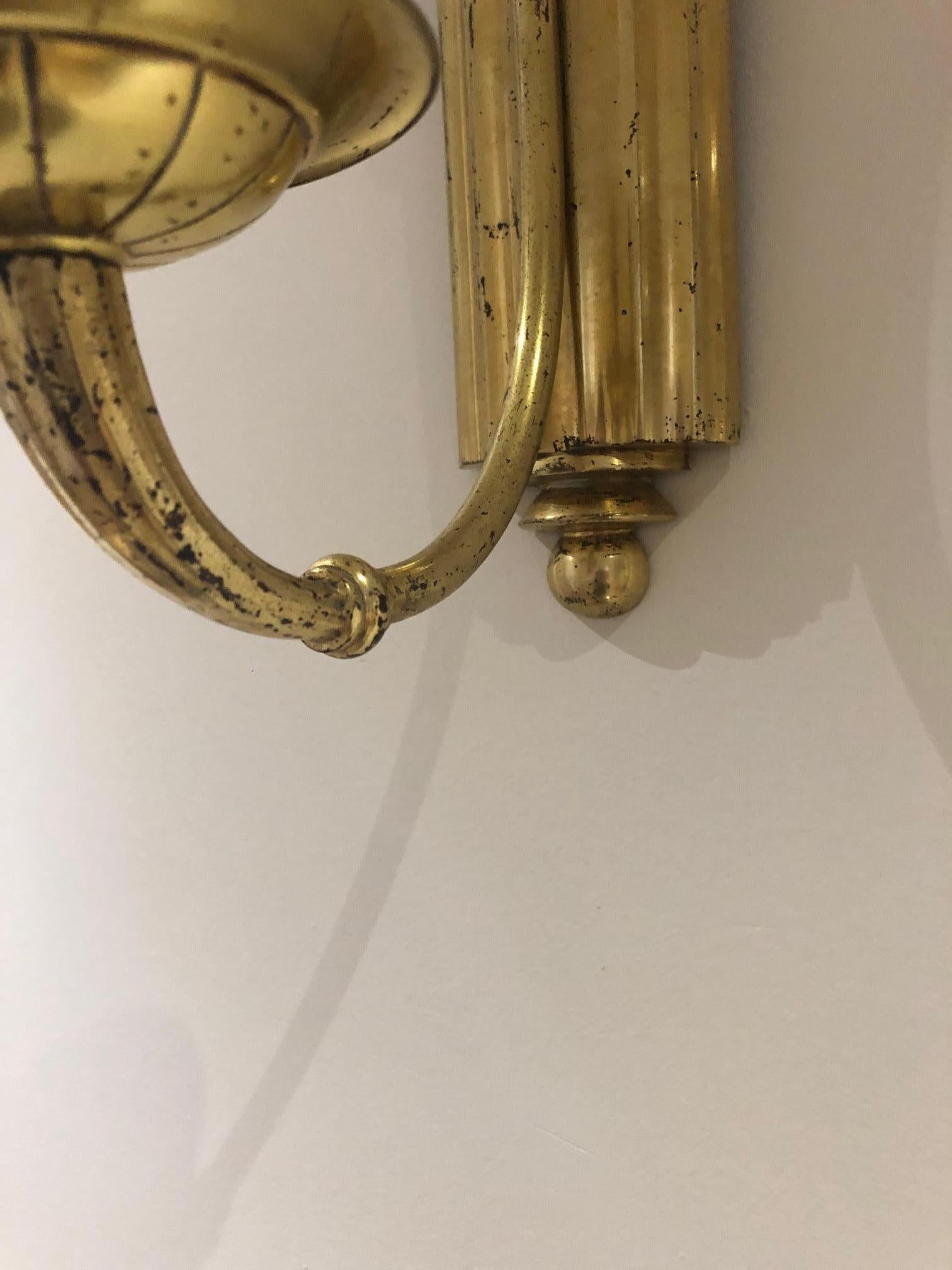 20th Century Single Arm Art Deco Brass Sconces