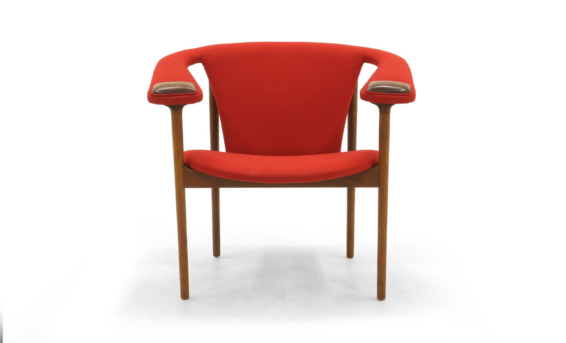 Rare accent armchair designed by Adrian Pearsall for Craft Associates. Beautifully and expertly restored and reupholstered in red Knoll wool blend fabric. This might be our favorite Pearsall chair design.