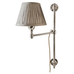 Single arm swing arm Library Light in Matt Nickel with Silk pleated shade