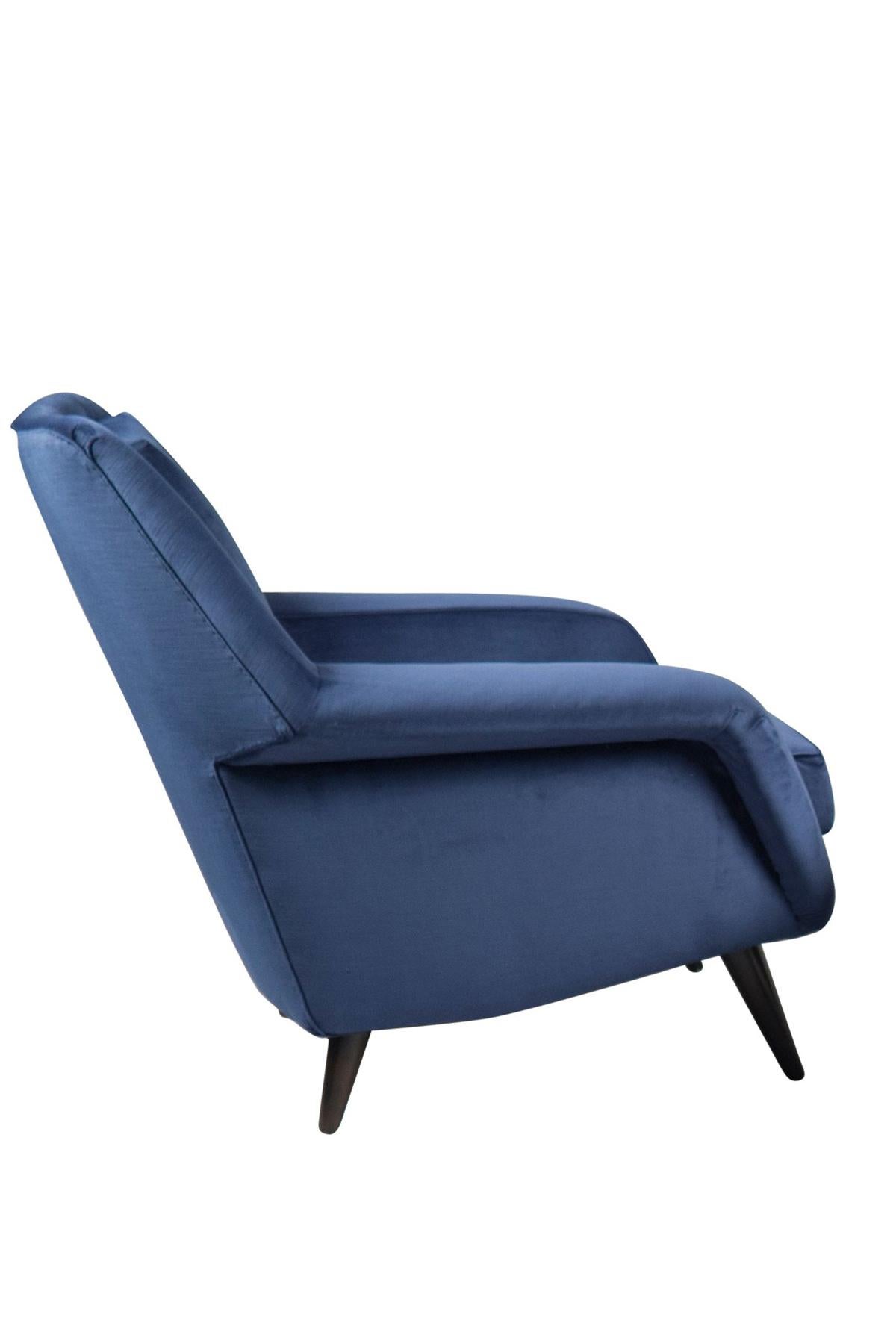 Velvet Single Armchair, Italy, 1950s For Sale