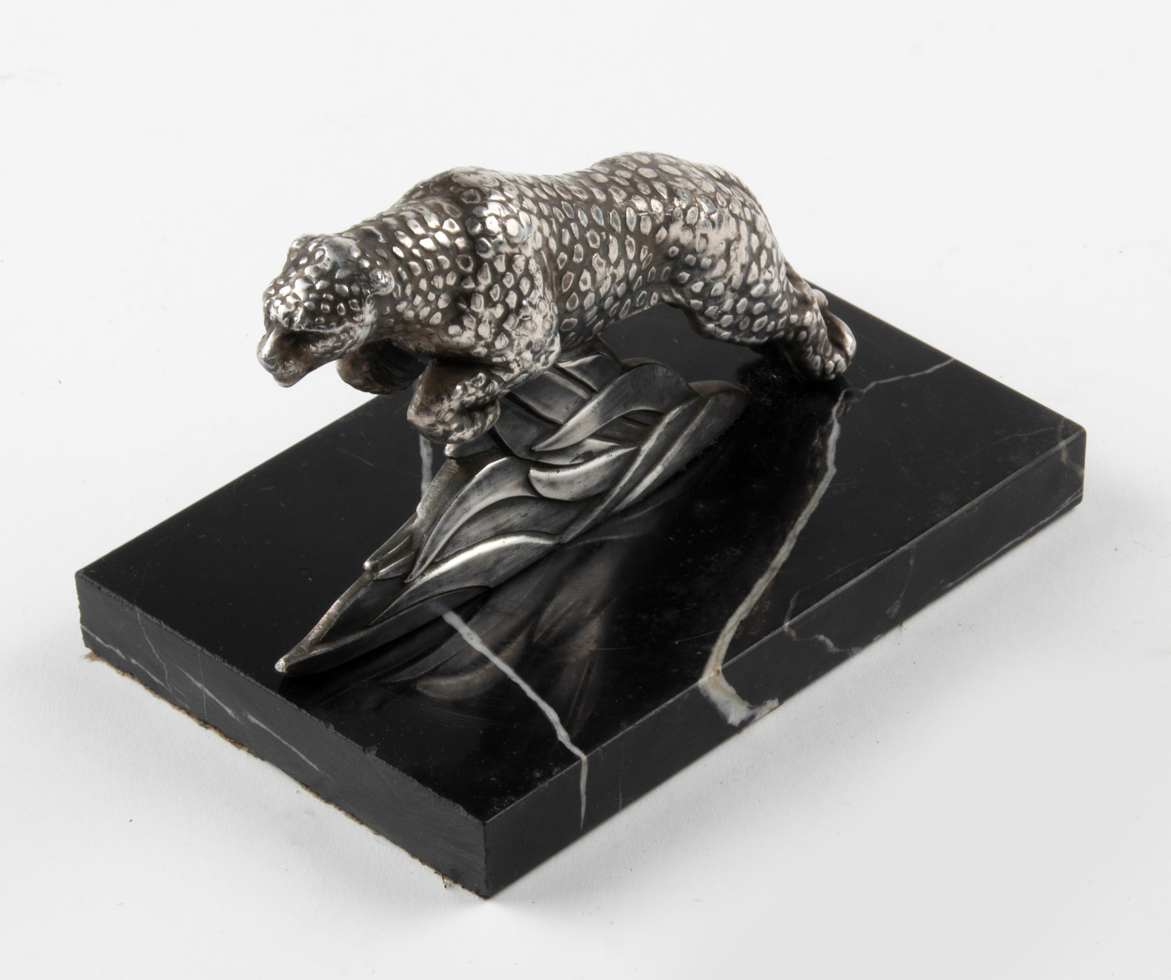 Single Art Deco Book End with Jaguar Sculpture Signed H. Moreau 6
