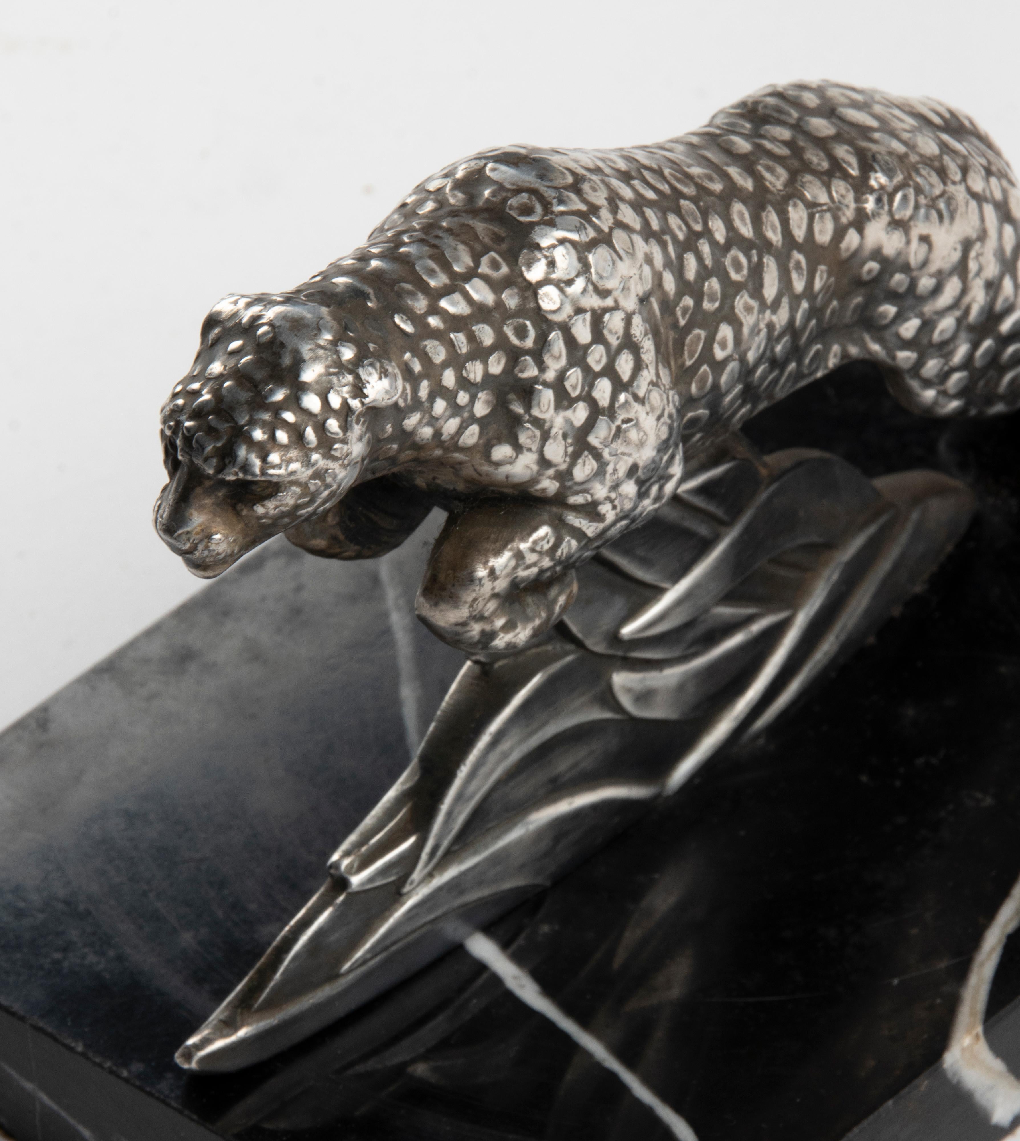 Single Art Deco Book End with Jaguar Sculpture Signed H. Moreau 7