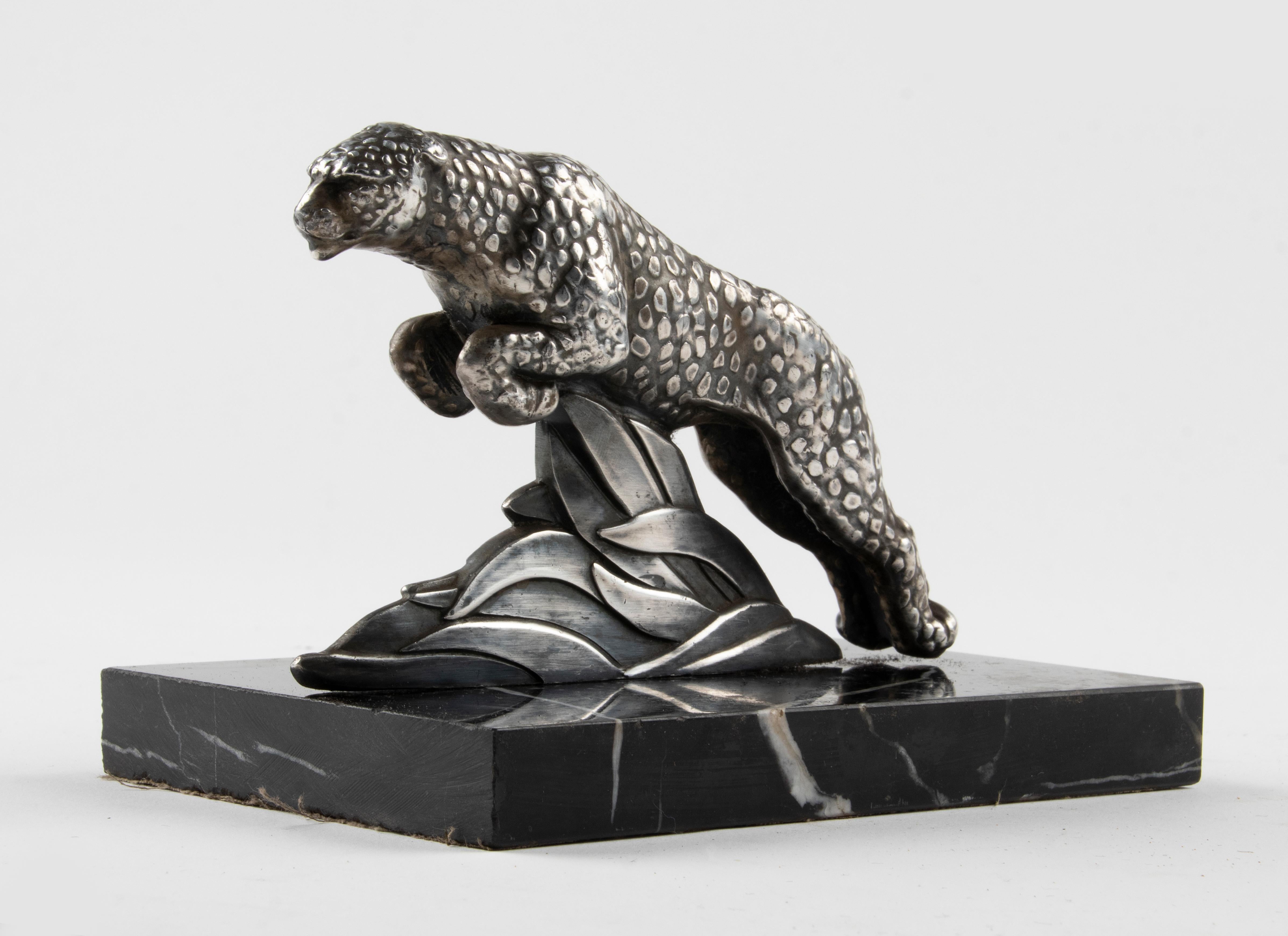 Cast Single Art Deco Book End with Jaguar Sculpture Signed H. Moreau