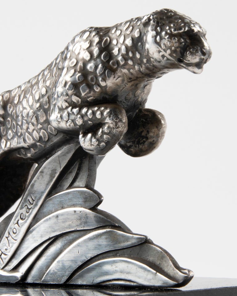 Single Art Deco Book End with Jaguar Sculpture Signed H. Moreau at 1stDibs