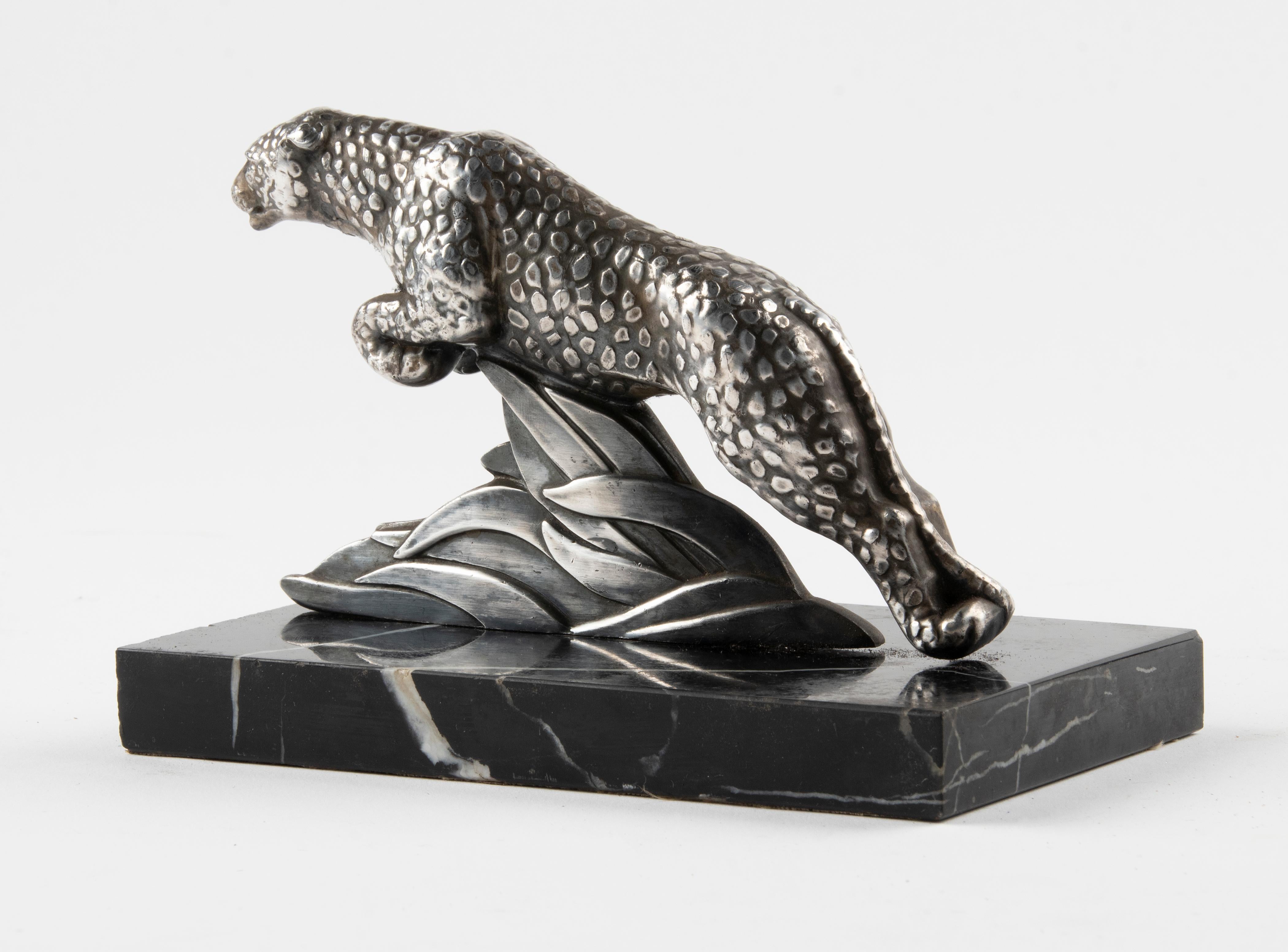 Single Art Deco Book End with Jaguar Sculpture Signed H. Moreau 1
