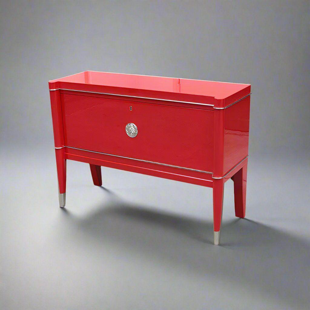 Mobile singolo Art Deco di De Coene de Frères. Lacca rossa con finiture e dettagli in nichel.