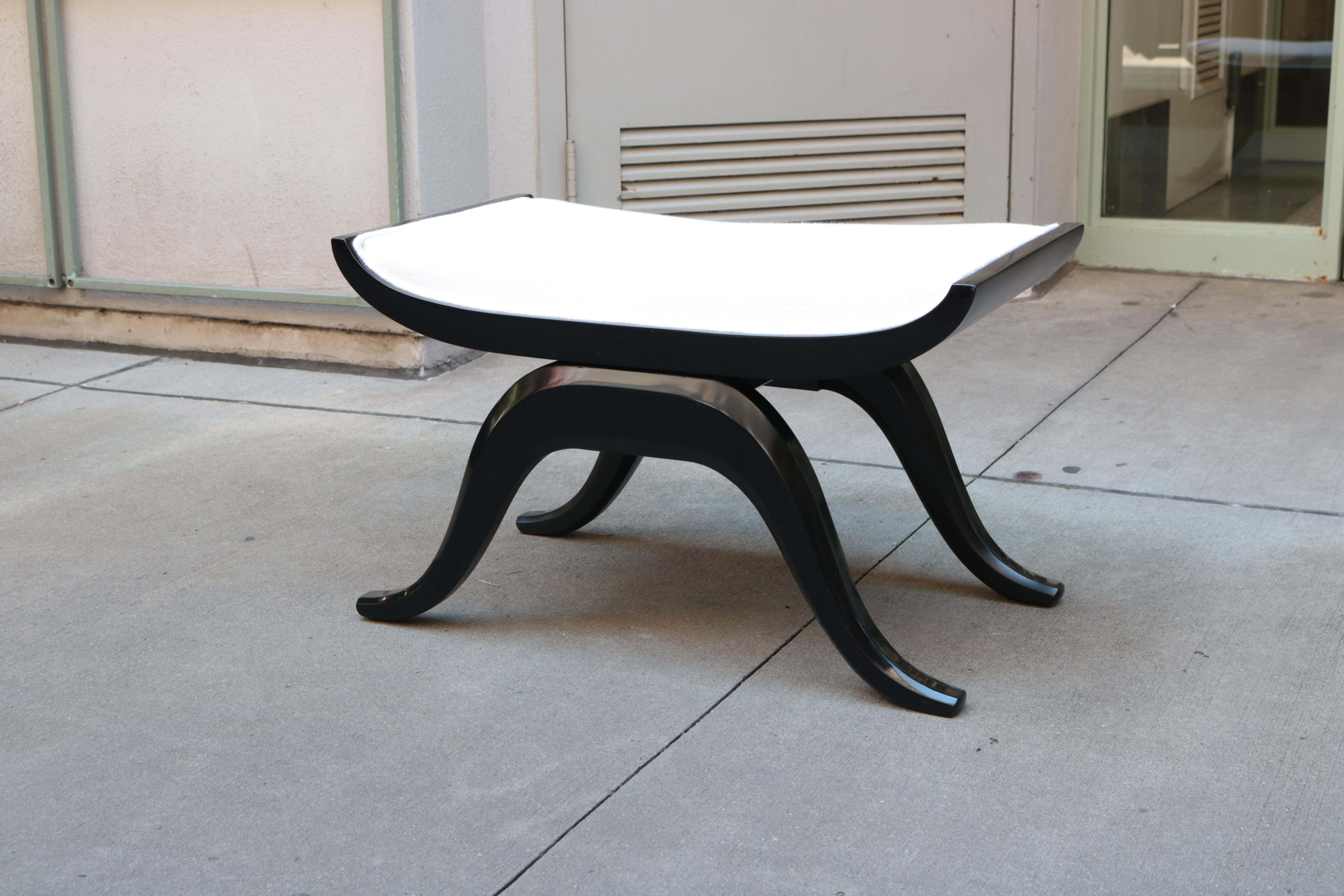 A single Art Deco ebonized stool. 
Ebonized wood with upholstered seat.