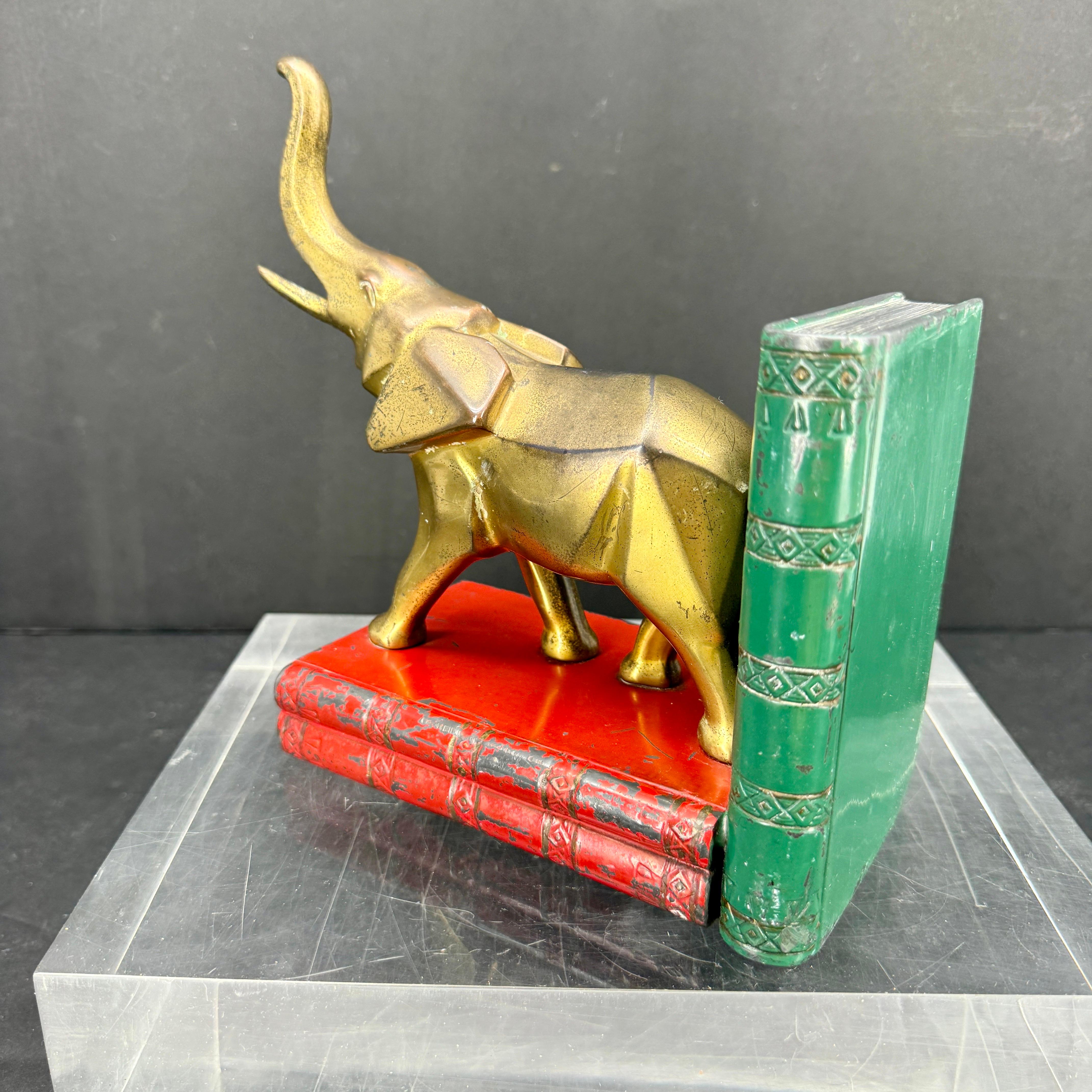 Single Art Deco Elephant Metal Bookend Sculpture For Sale 9