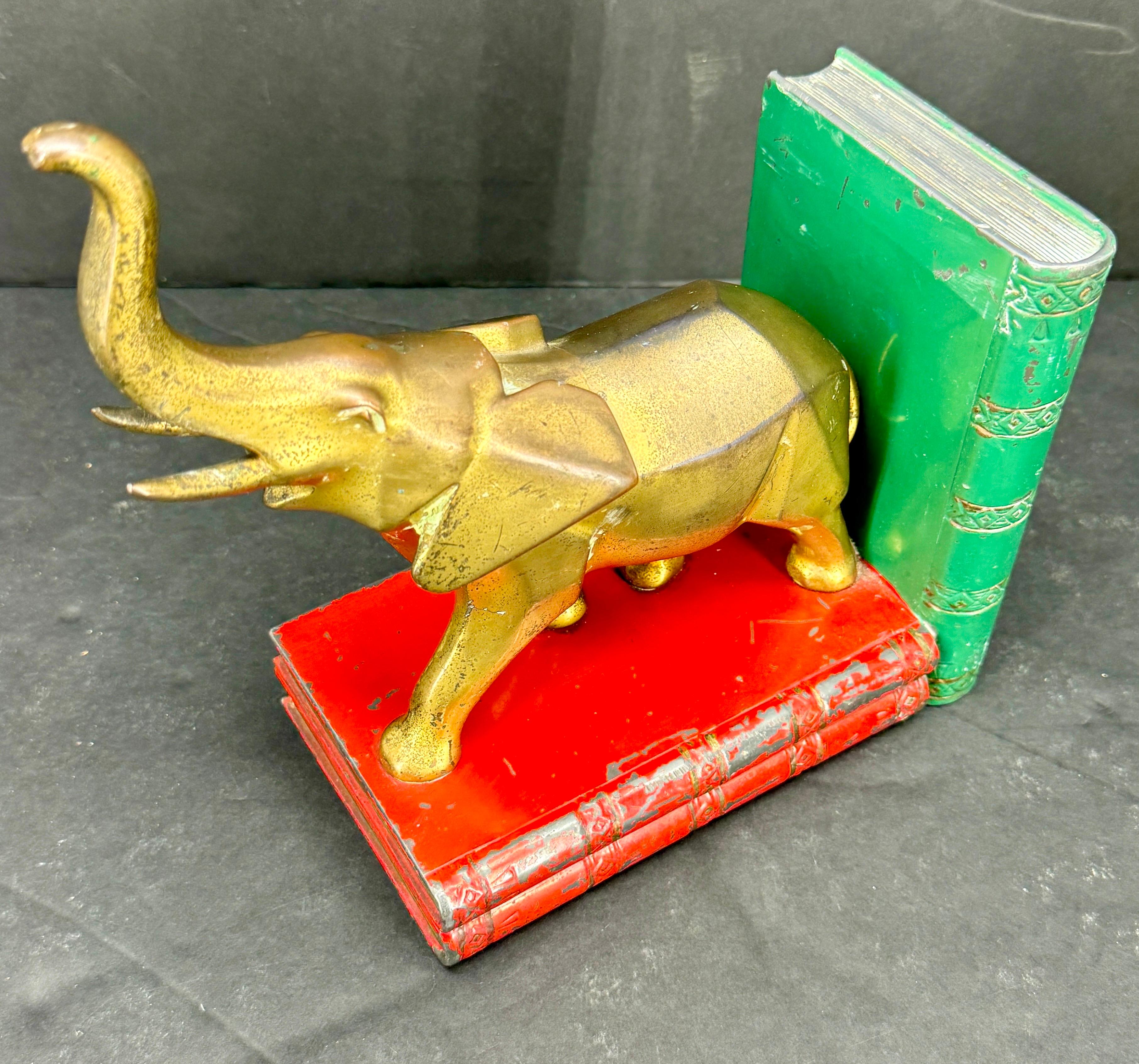 Hand-Crafted Single Art Deco Elephant Metal Bookend Sculpture For Sale