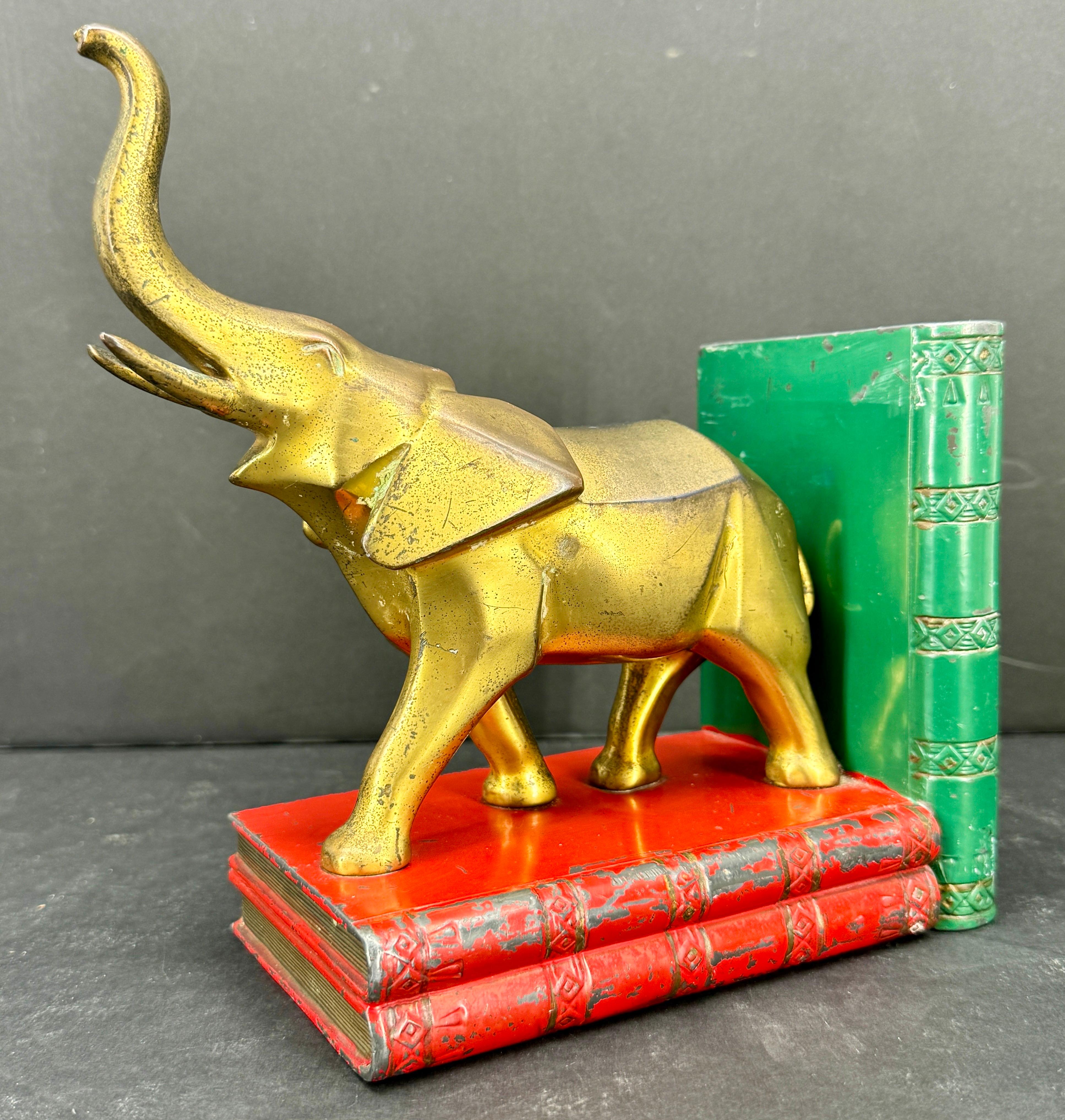 Single Art Deco Elephant Metal Bookend Sculpture In Fair Condition For Sale In Haddonfield, NJ