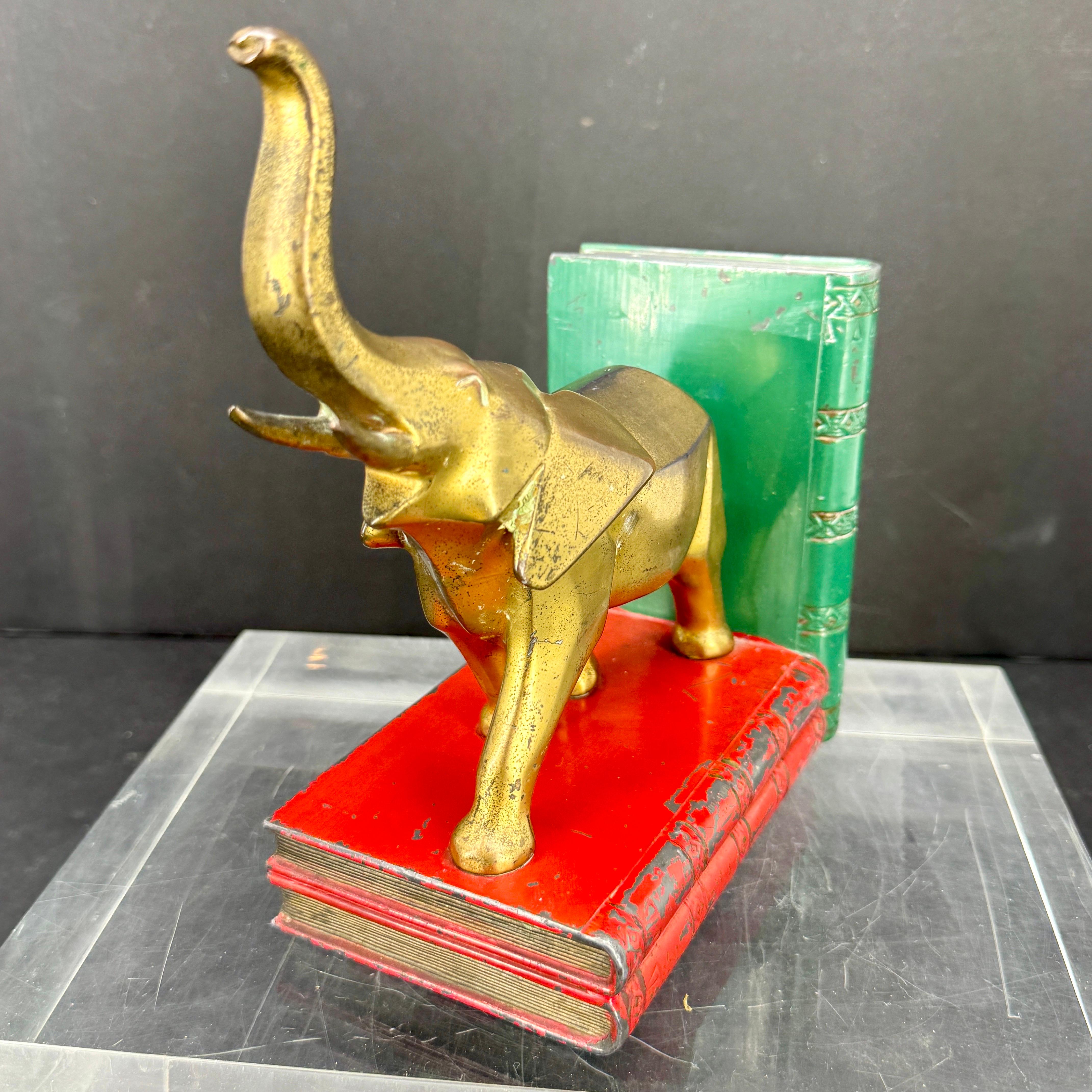 20th Century Single Art Deco Elephant Metal Bookend Sculpture For Sale