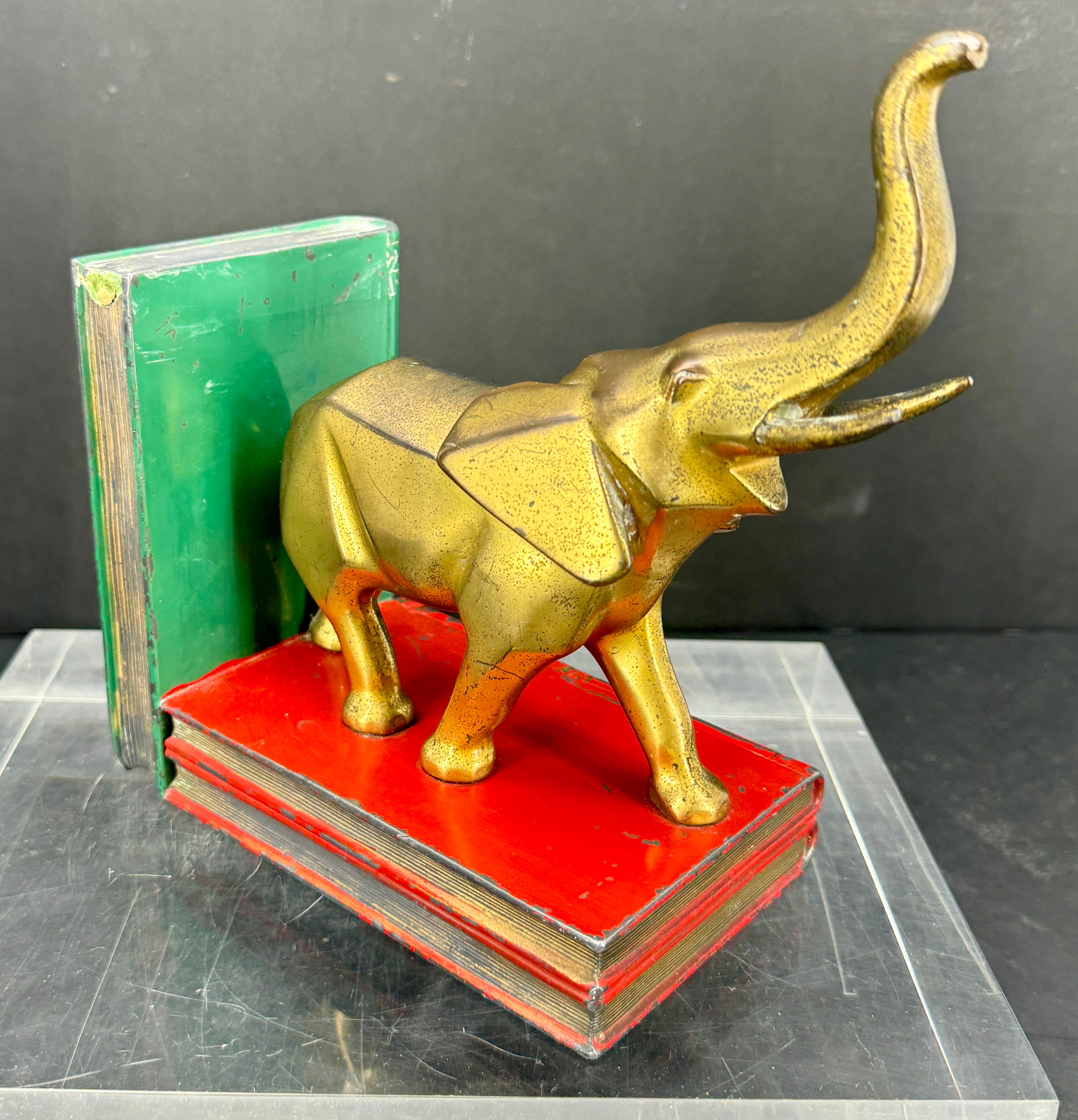 Single Art Deco Elephant Metal Bookend Sculpture For Sale 1