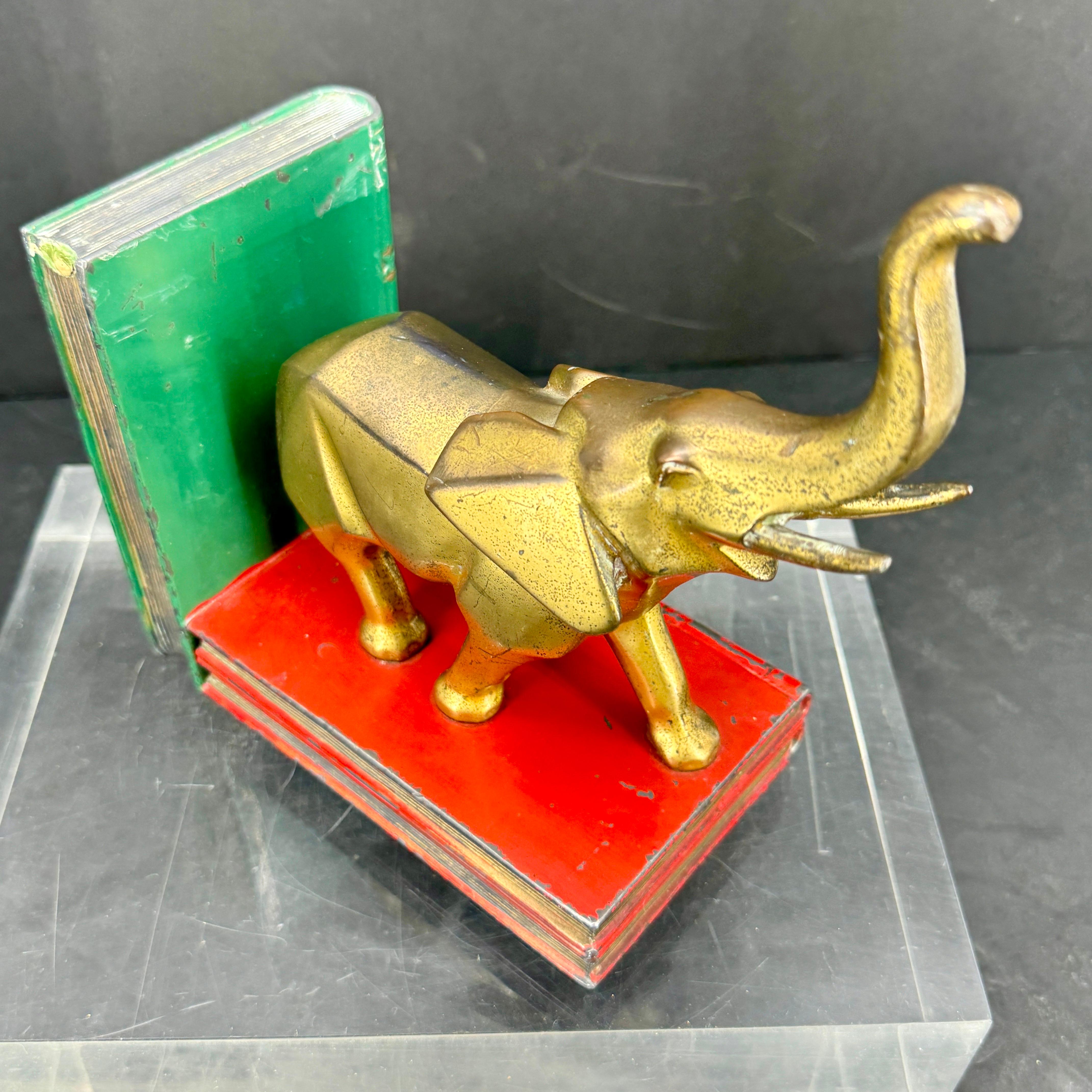 Single Art Deco Elephant Metal Bookend Sculpture For Sale 2