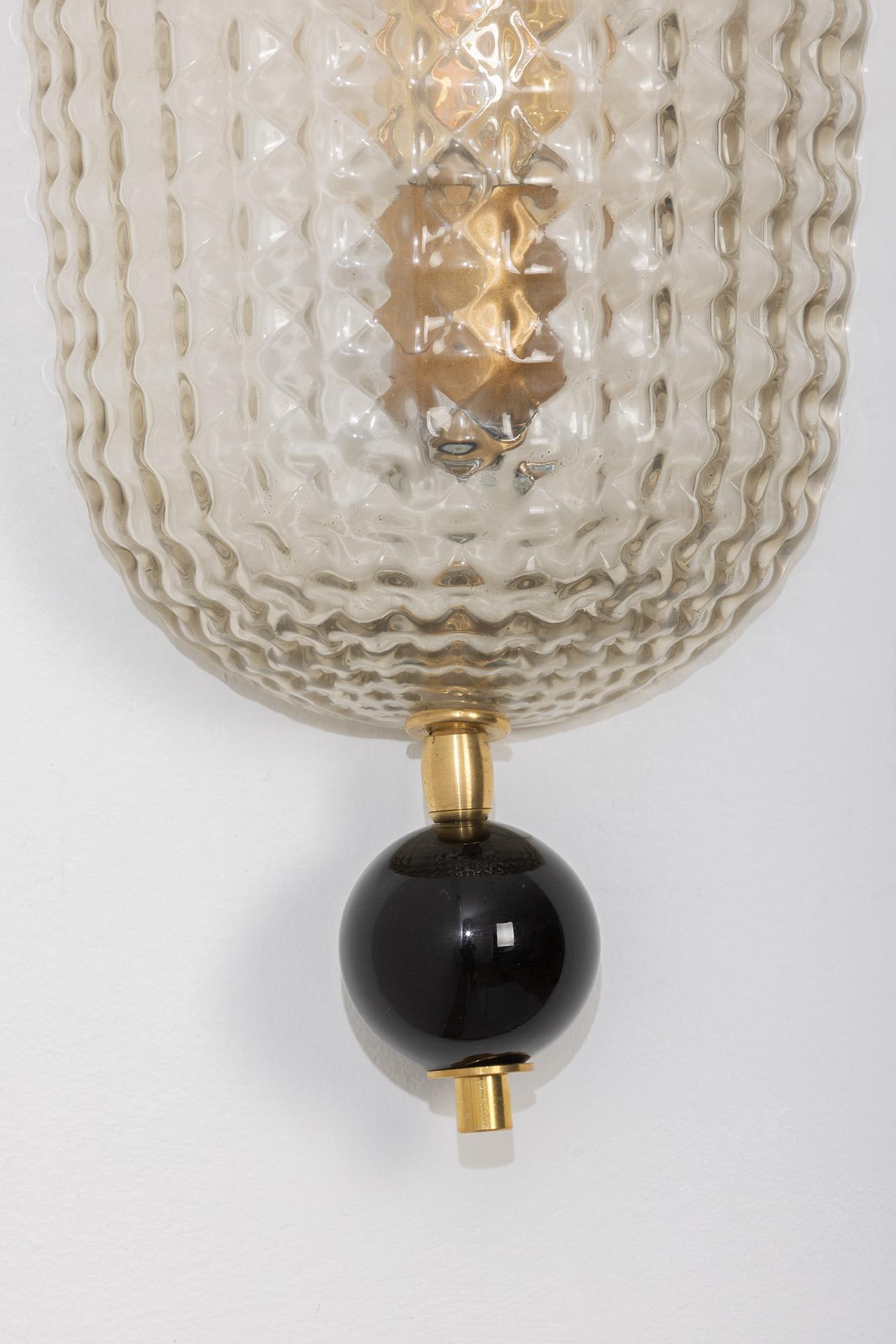 Italian Single Art Deco Style Murano Glass Demilune Wall Light, in Stock
