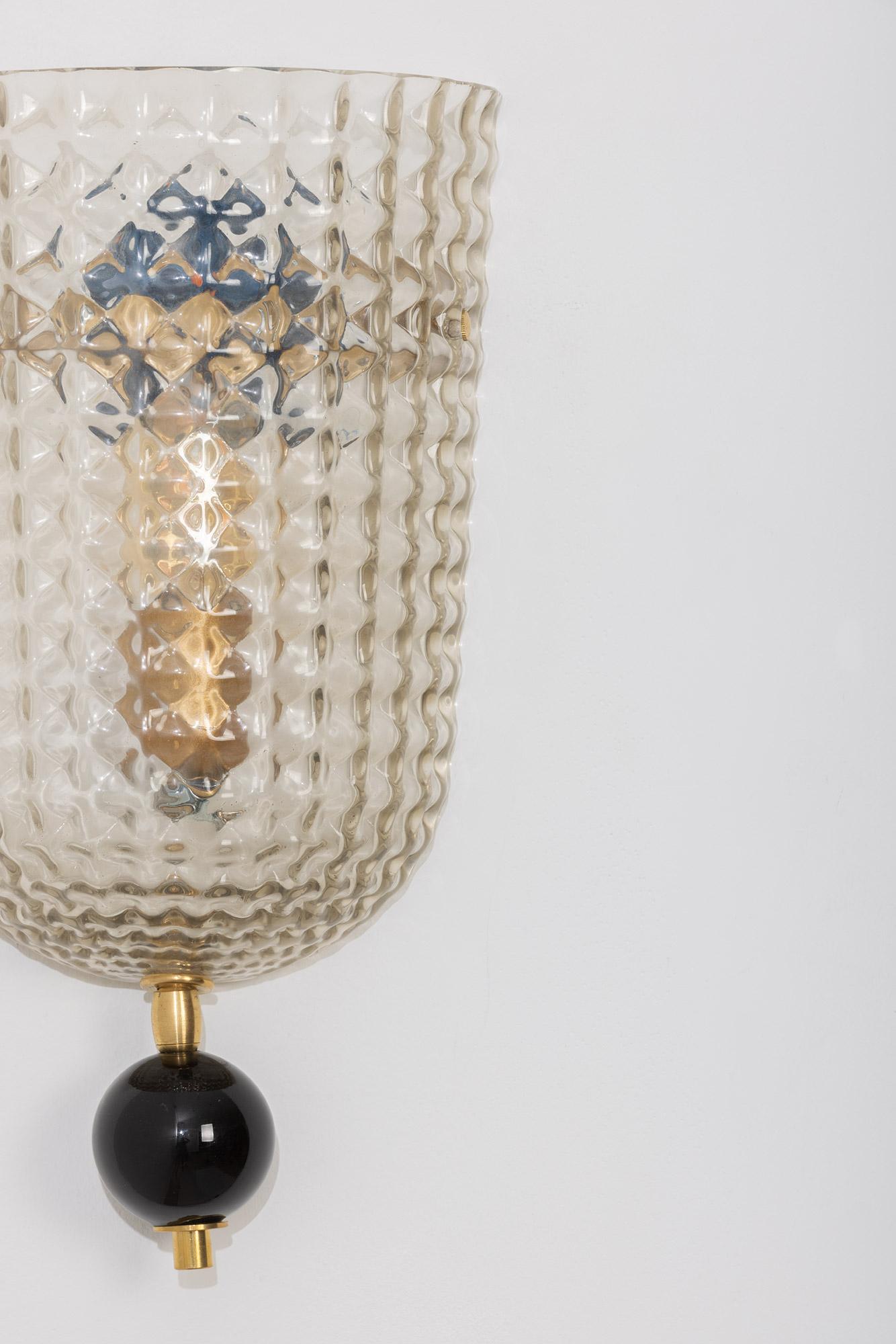 Single Art Deco Style Murano Glass Demilune Wall Light, in Stock In New Condition In Miami, FL