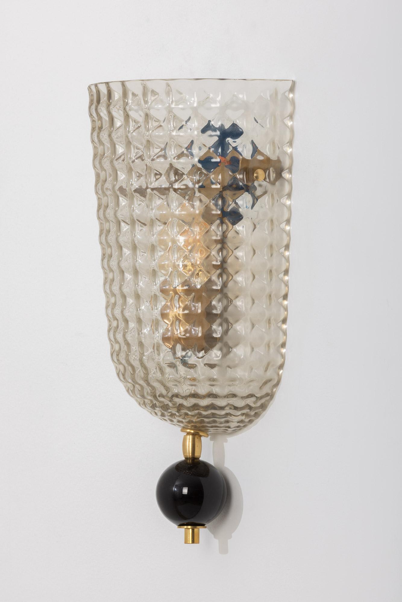 Contemporary Single Art Deco Style Murano Glass Demilune Wall Light, in Stock
