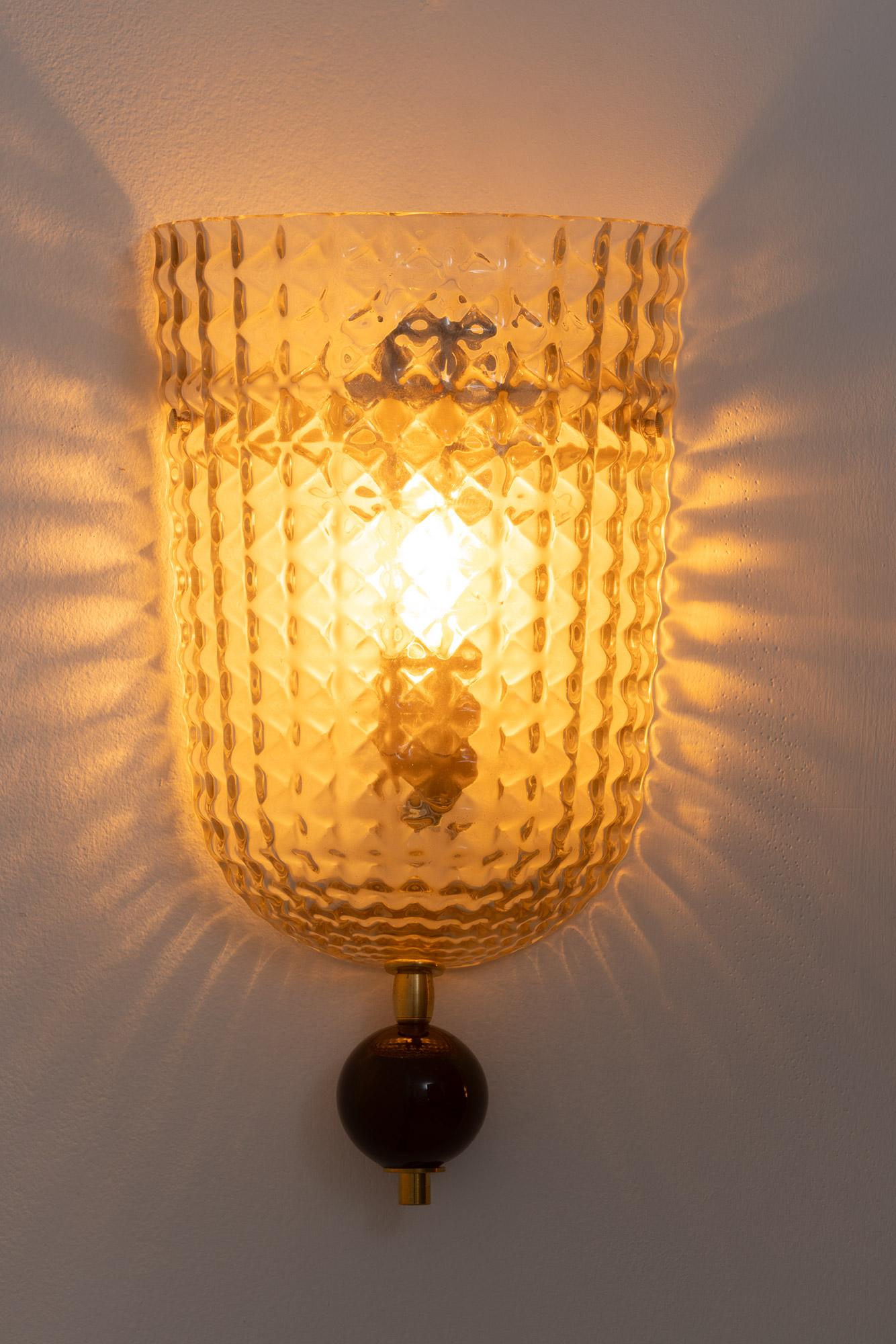 Single Art Deco Style Murano Glass Demilune Wall Light, in Stock 1