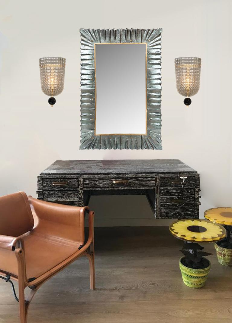 Single Art Deco Style Murano Glass Demilune Wall Light, in Stock 2