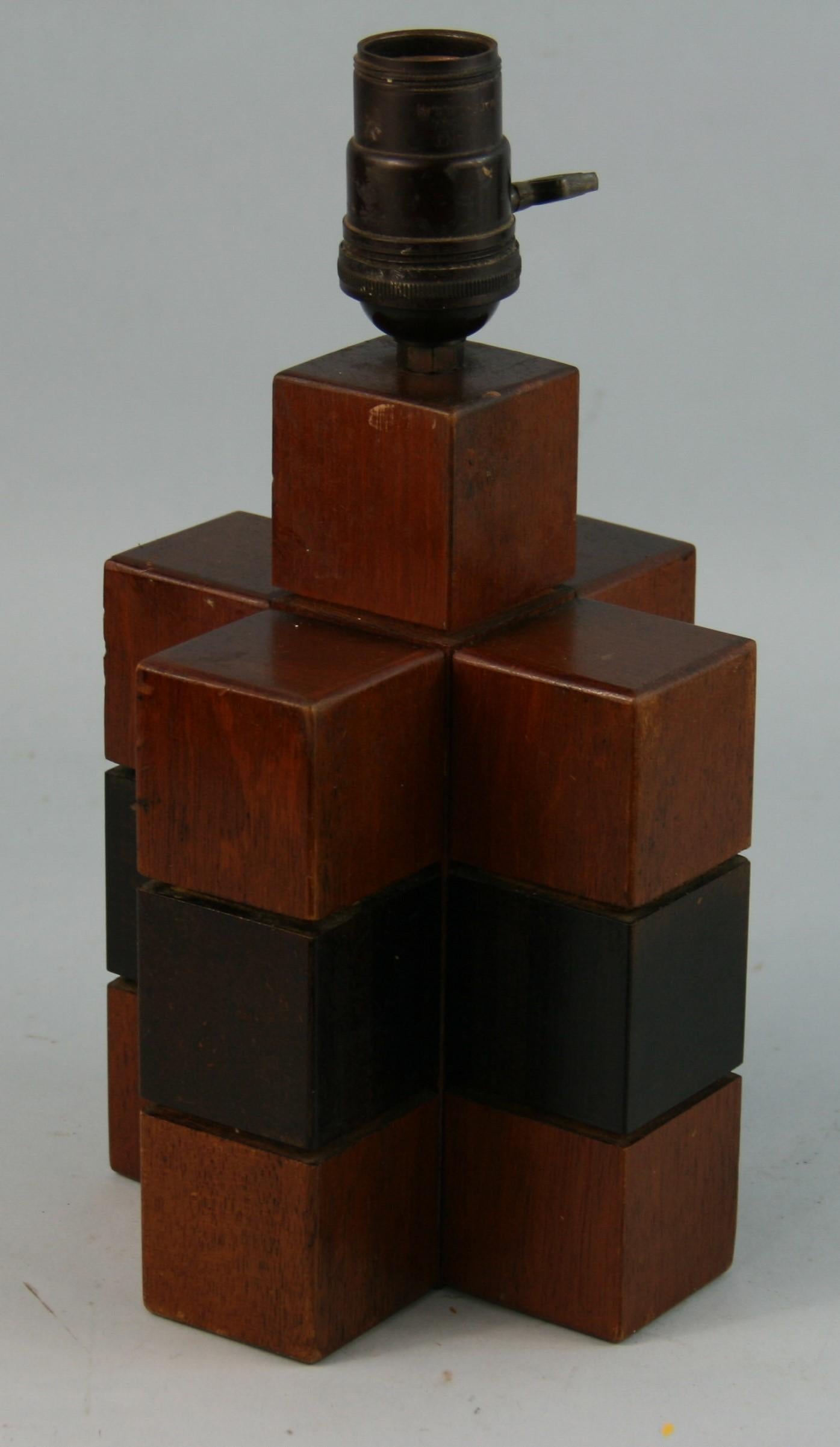 3-730 Single artisan made cube wood lamp.
Made in Sweden 1950's
 
