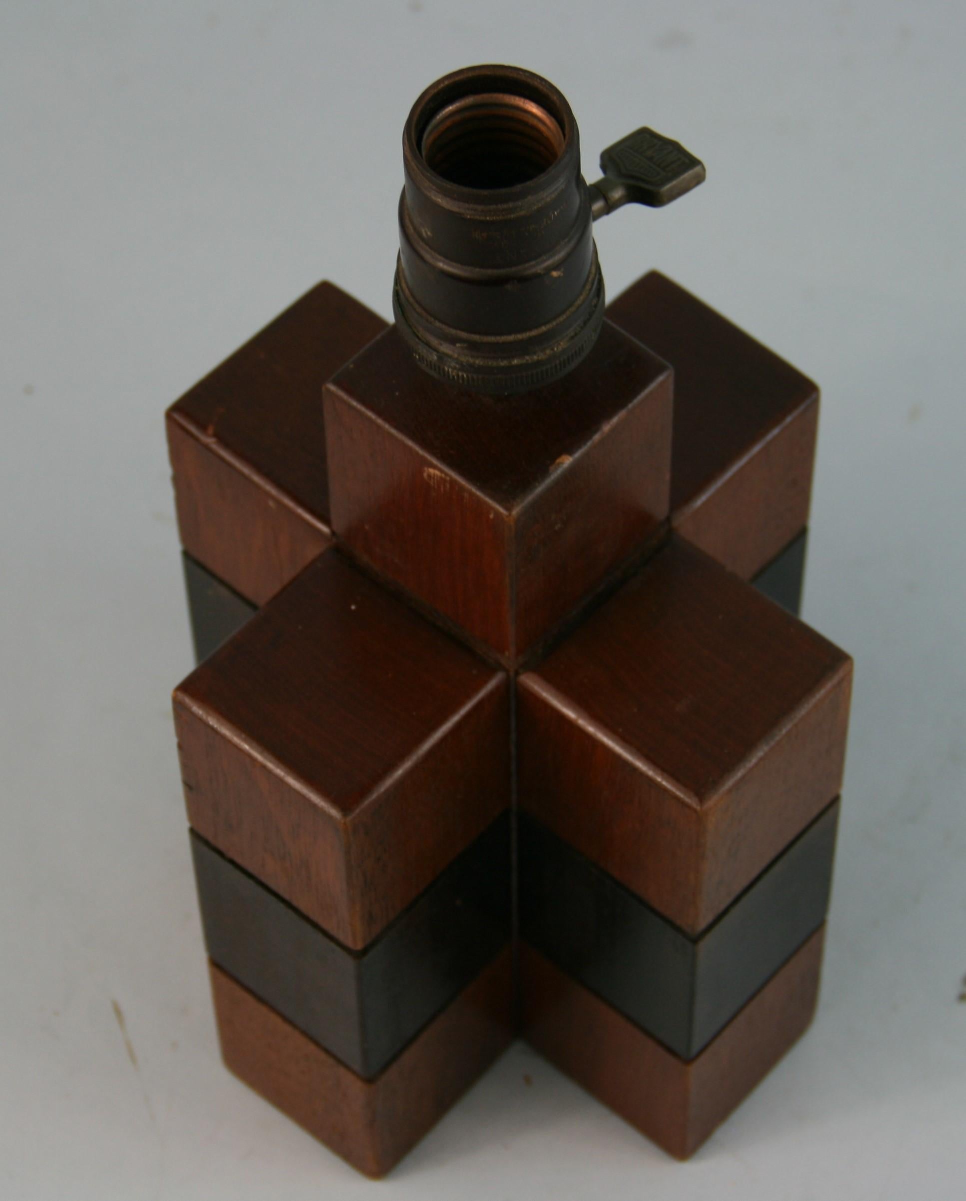 European Scandinavian  Artisan Made Cube Wood Lamp 1950 For Sale