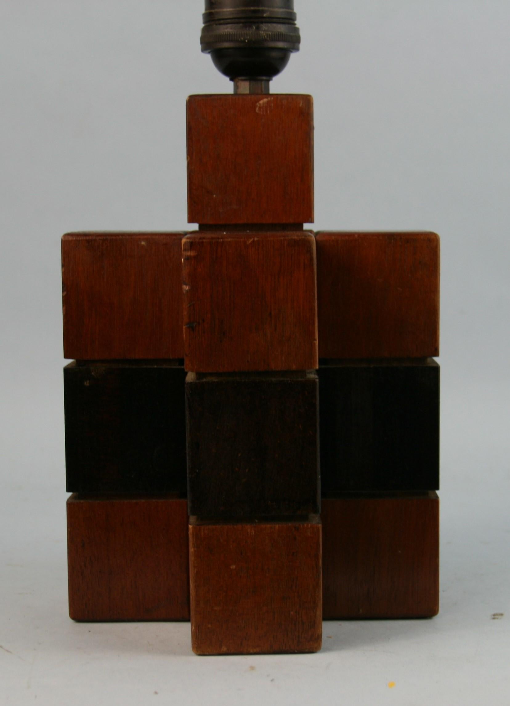 Hardwood Scandinavian  Artisan Made Cube Wood Lamp 1950 For Sale