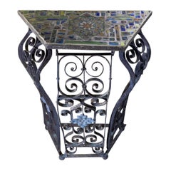 Single Artistic Hand Wrought Iron and Ceramic Tile Consol