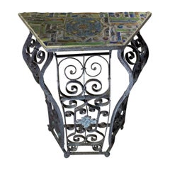 Single Artistic Hand Wrought Iron and Ceramic Tile Consol