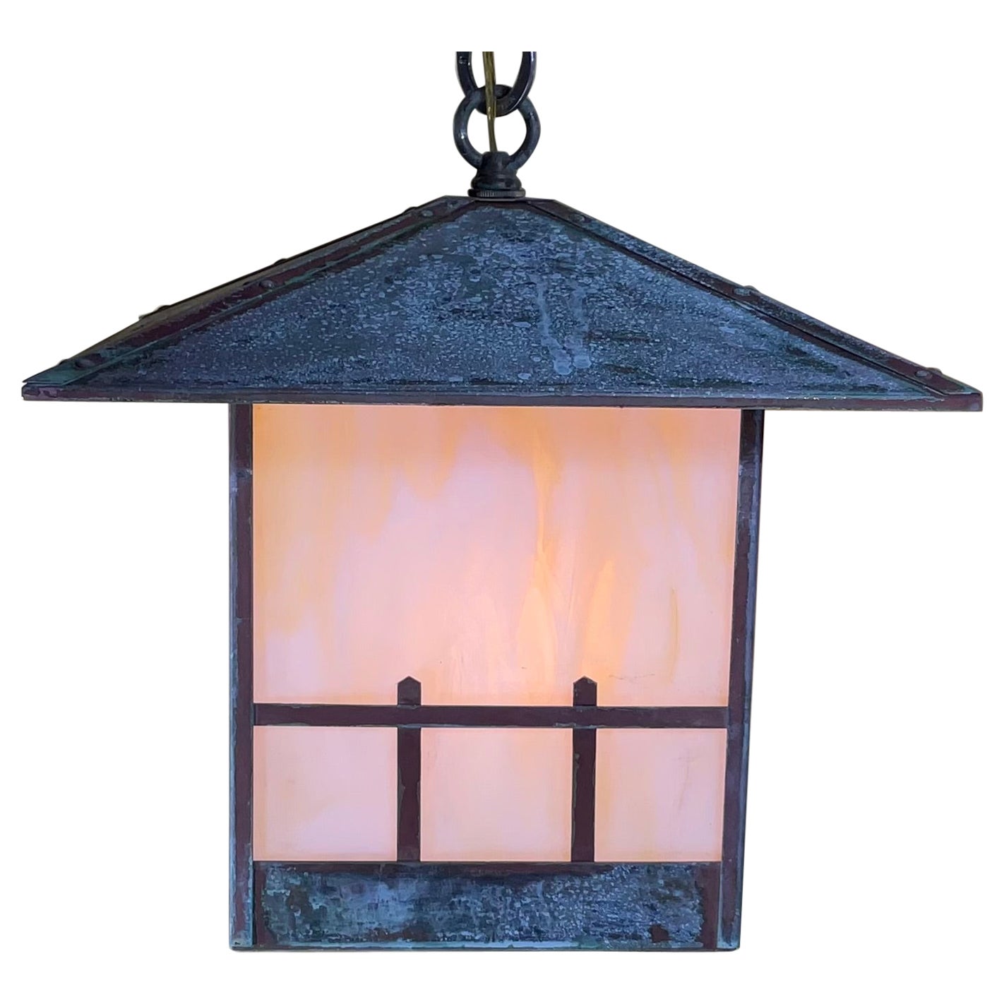 Farol individual de latón Arts & Crafts  Lámpara colgante con  Vidrio artístico