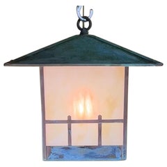 Farol individual de latón Arts & Crafts  Lámpara colgante con  Vidrio artístico