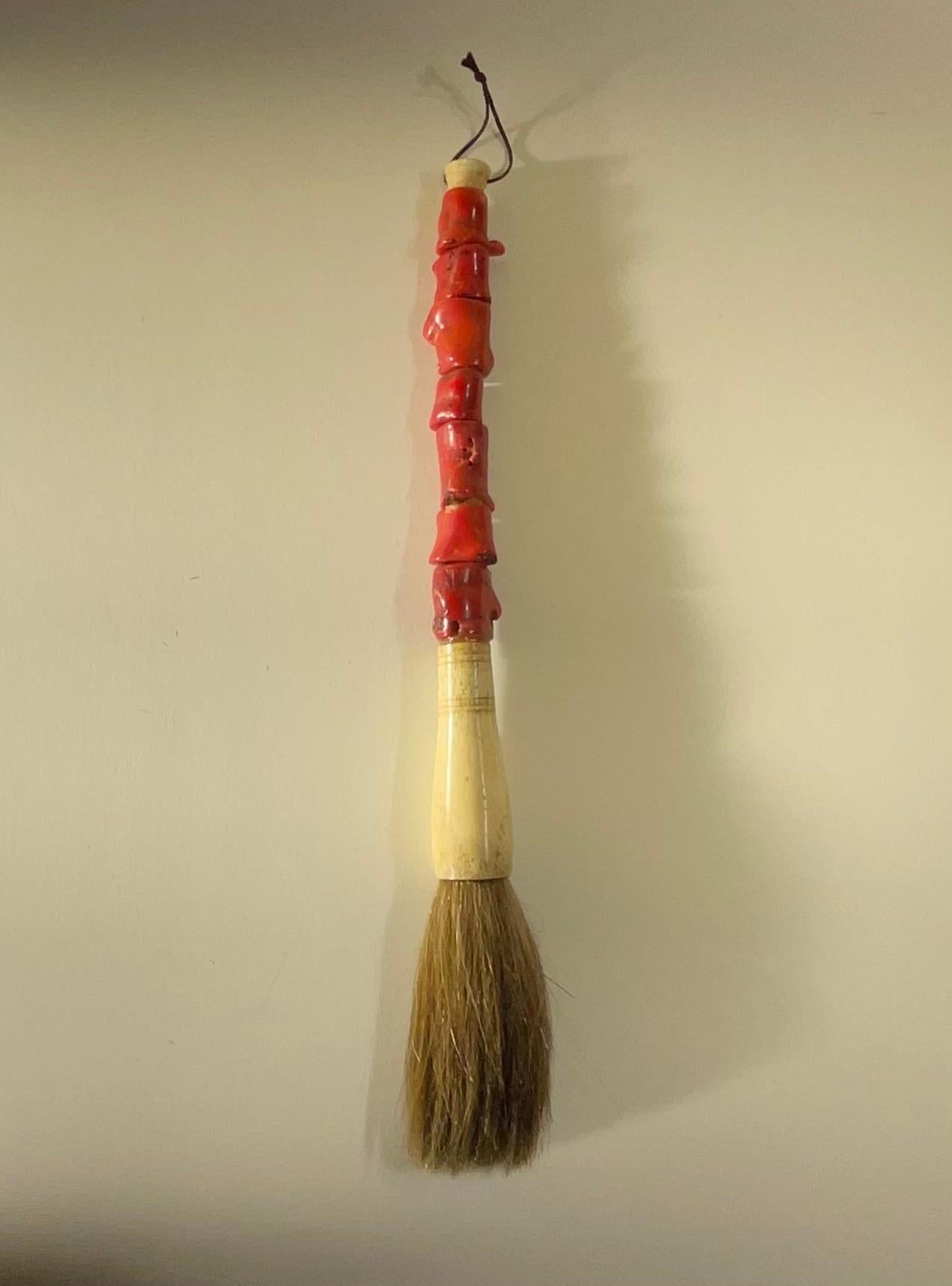 Chinese Single Asian Red Coral calligraphy brush  For Sale