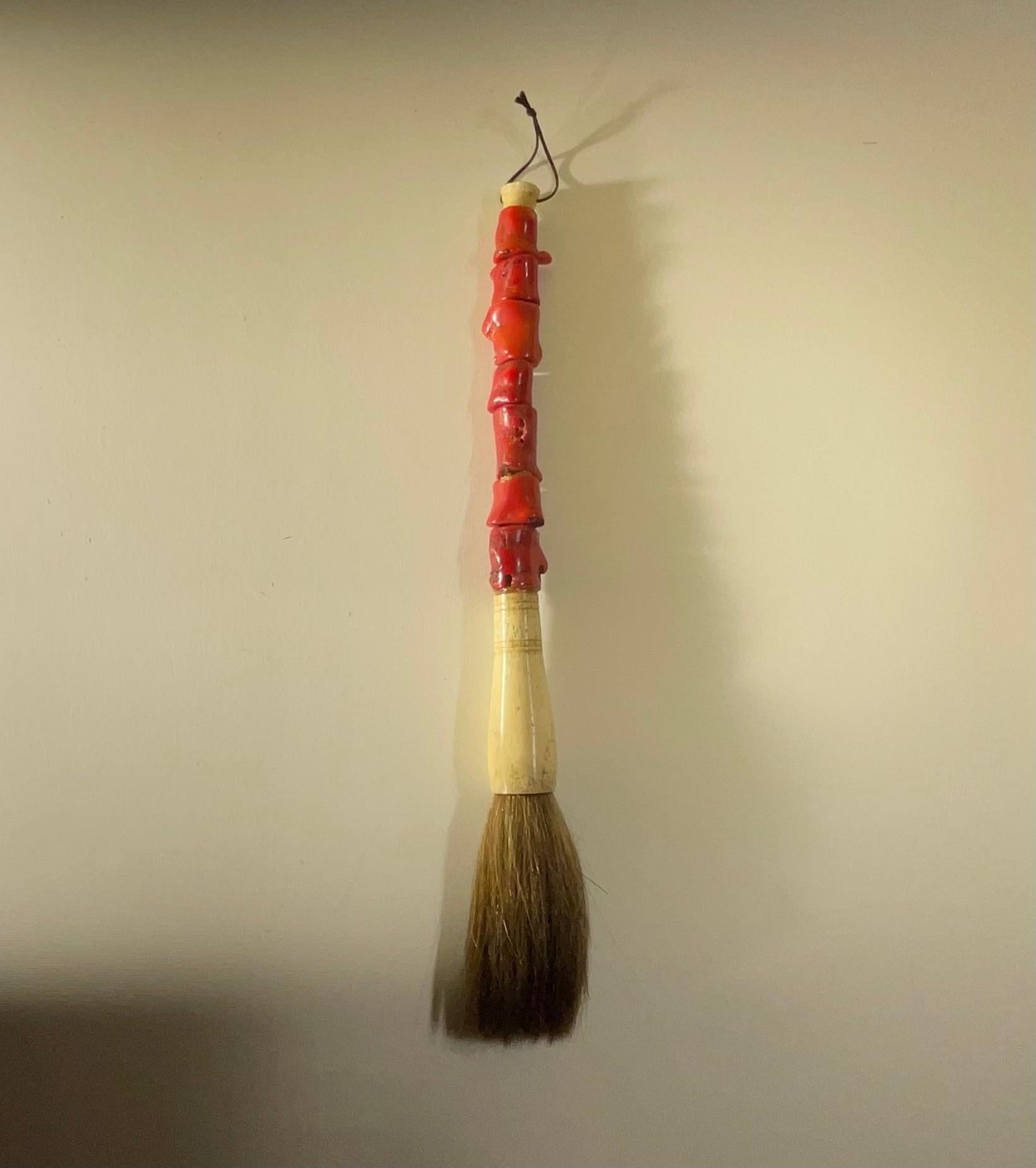 Hand-Carved Single Asian Red Coral calligraphy brush  For Sale