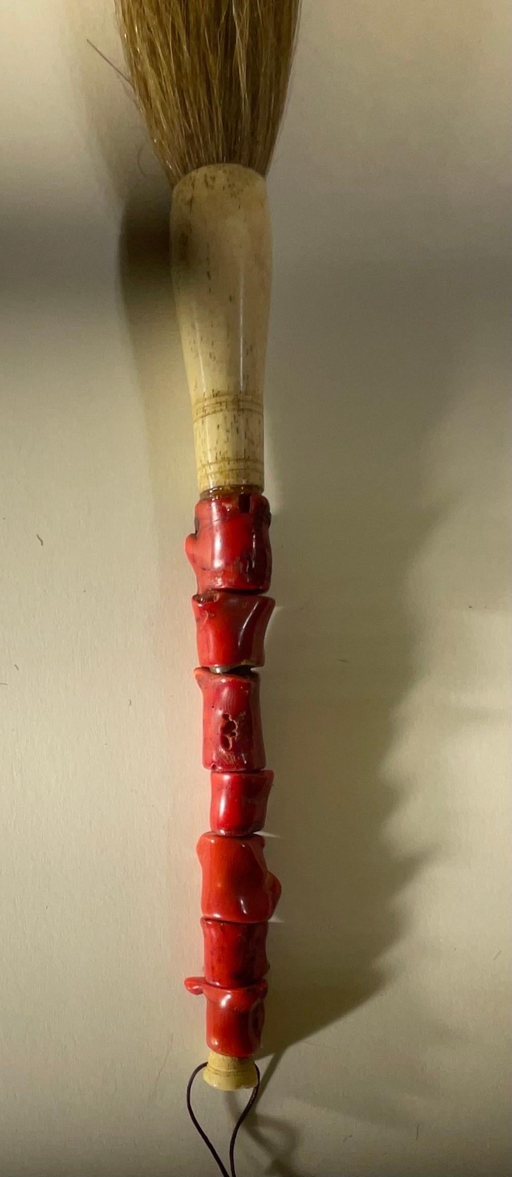 Bone Single Asian Red Coral calligraphy brush  For Sale