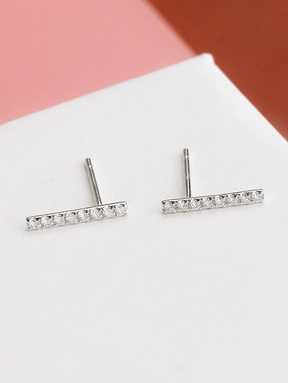 Micro pave diamond bar earring, all with a high polish finish. All finished with a high polish. 

Earring Information
Diamond Type : Natural Diamond
Metal : 18K
Metal Color : White Gold
Diamond Carat Weight : 0.22ttcw
Diamond Color Clarity :