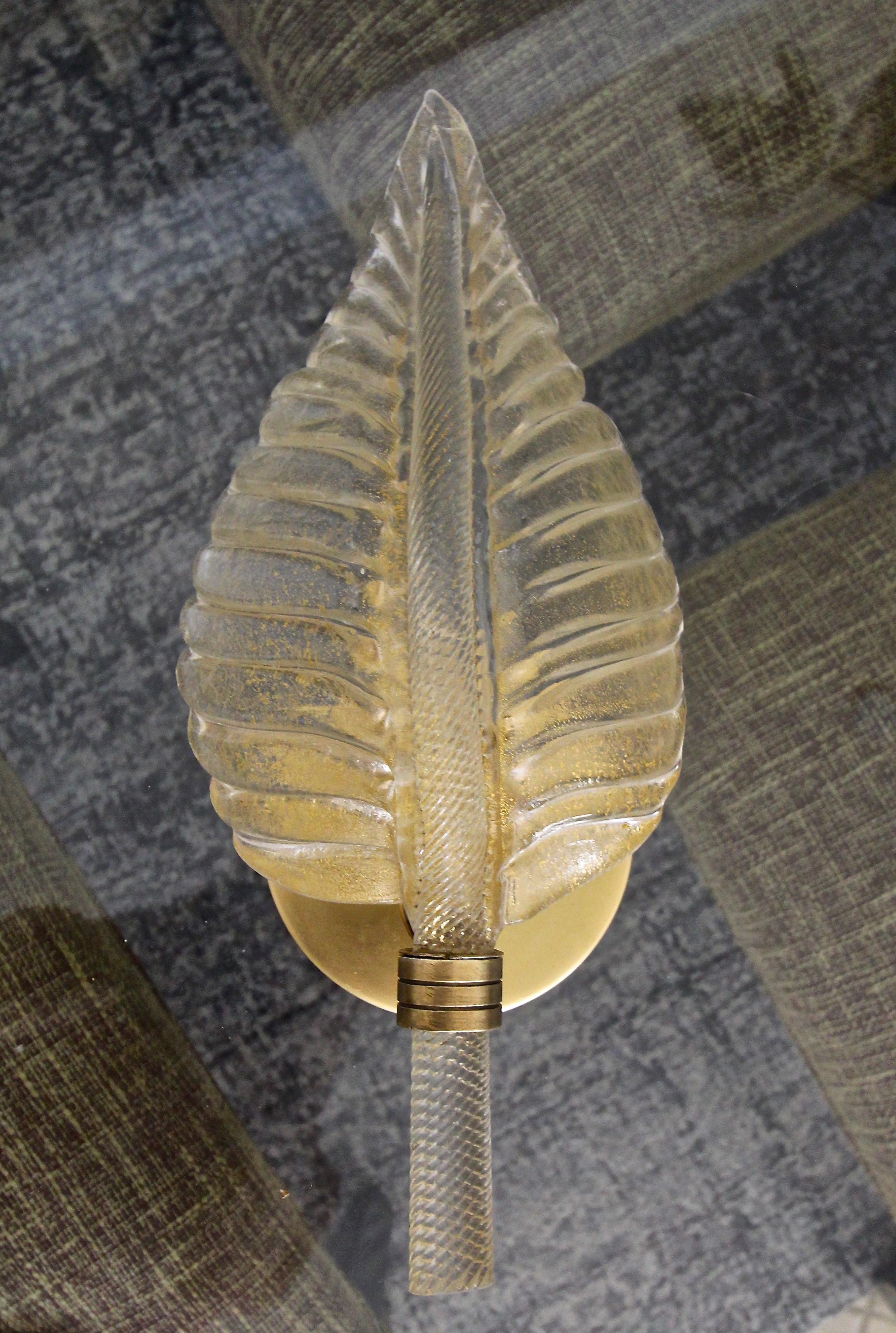 Mid-20th Century Single Murano Glass Clear and Gold Leaf Wall Sconce