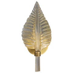 Single Murano Glass Clear and Gold Leaf Wall Sconce