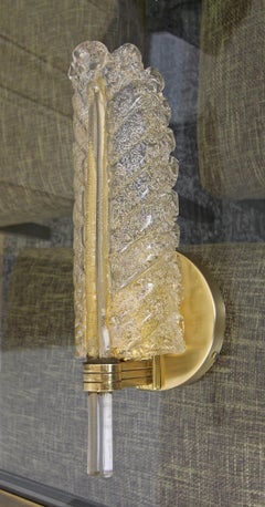 Single Murano Glass Clear "Rugiadoso" Leaf Wall Sconce