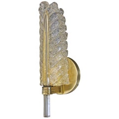 Single Murano Glass Clear "Rugiadoso" Leaf Wall Sconce