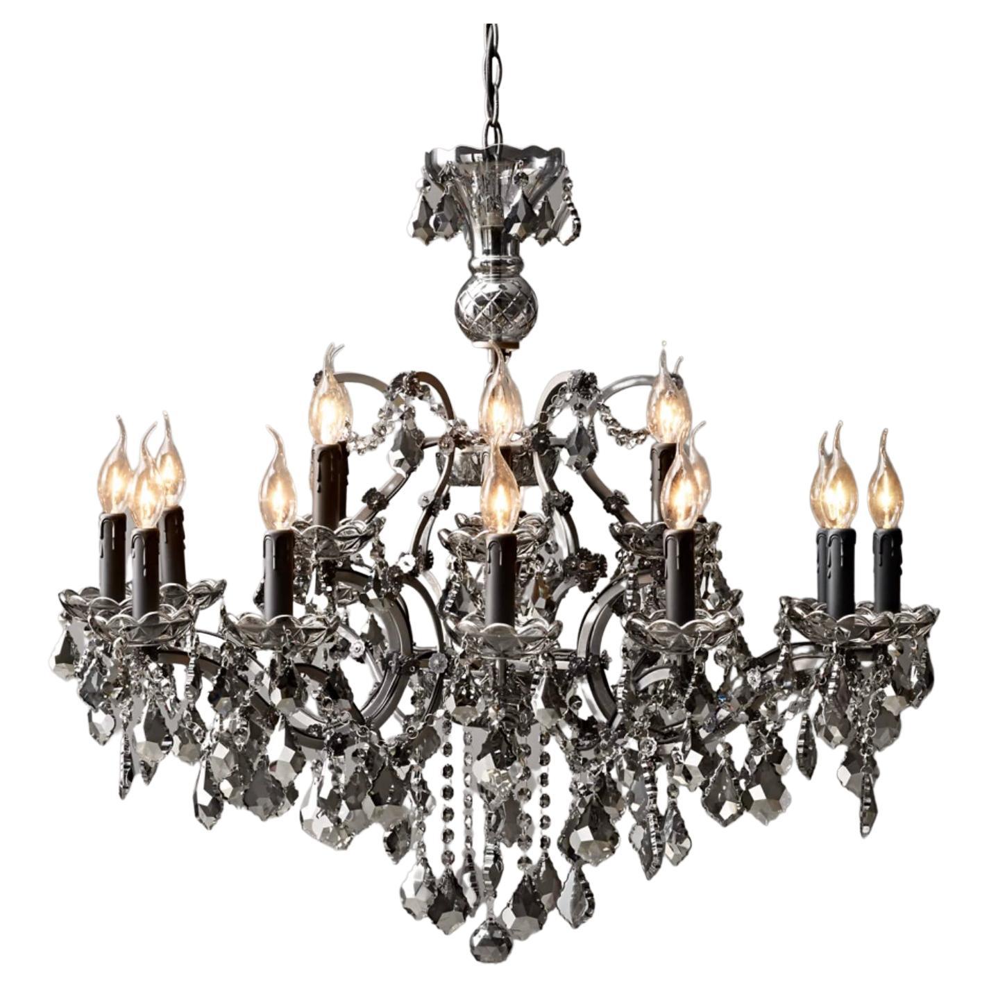 Single Beautiful 18-Light Crystal and Iron Rococo Style Chandelier