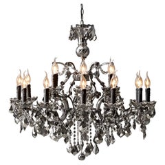 Single Beautiful 18-Light Crystal and Iron Rococo Style Chandelier