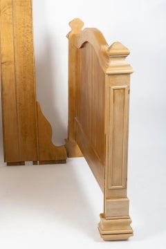Single Bed Frame With Bench, Light Solid Wood, Napoleon III Style, 20th Century.