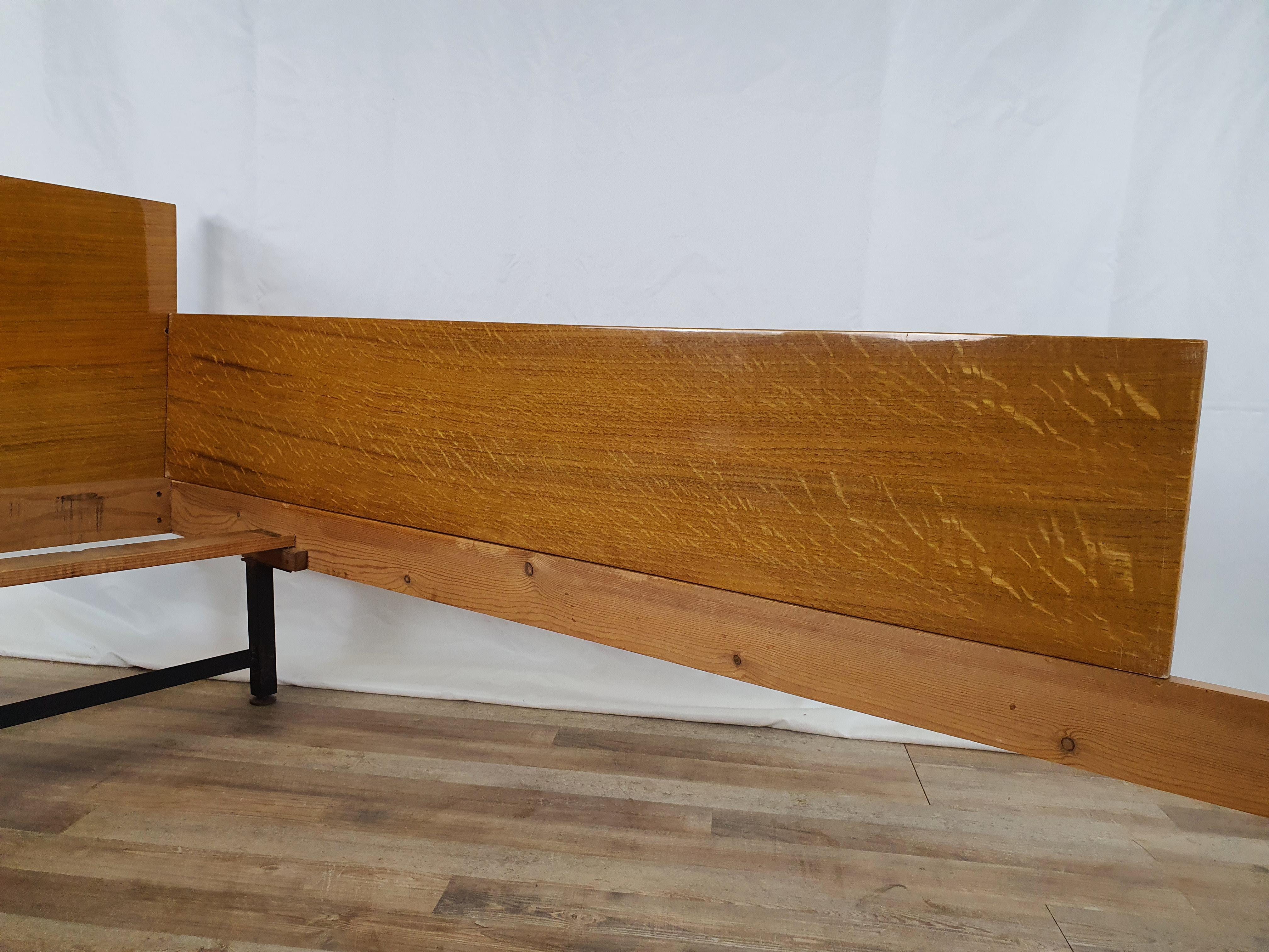 Brass Single Bed in Beech with Drawer, 1950s