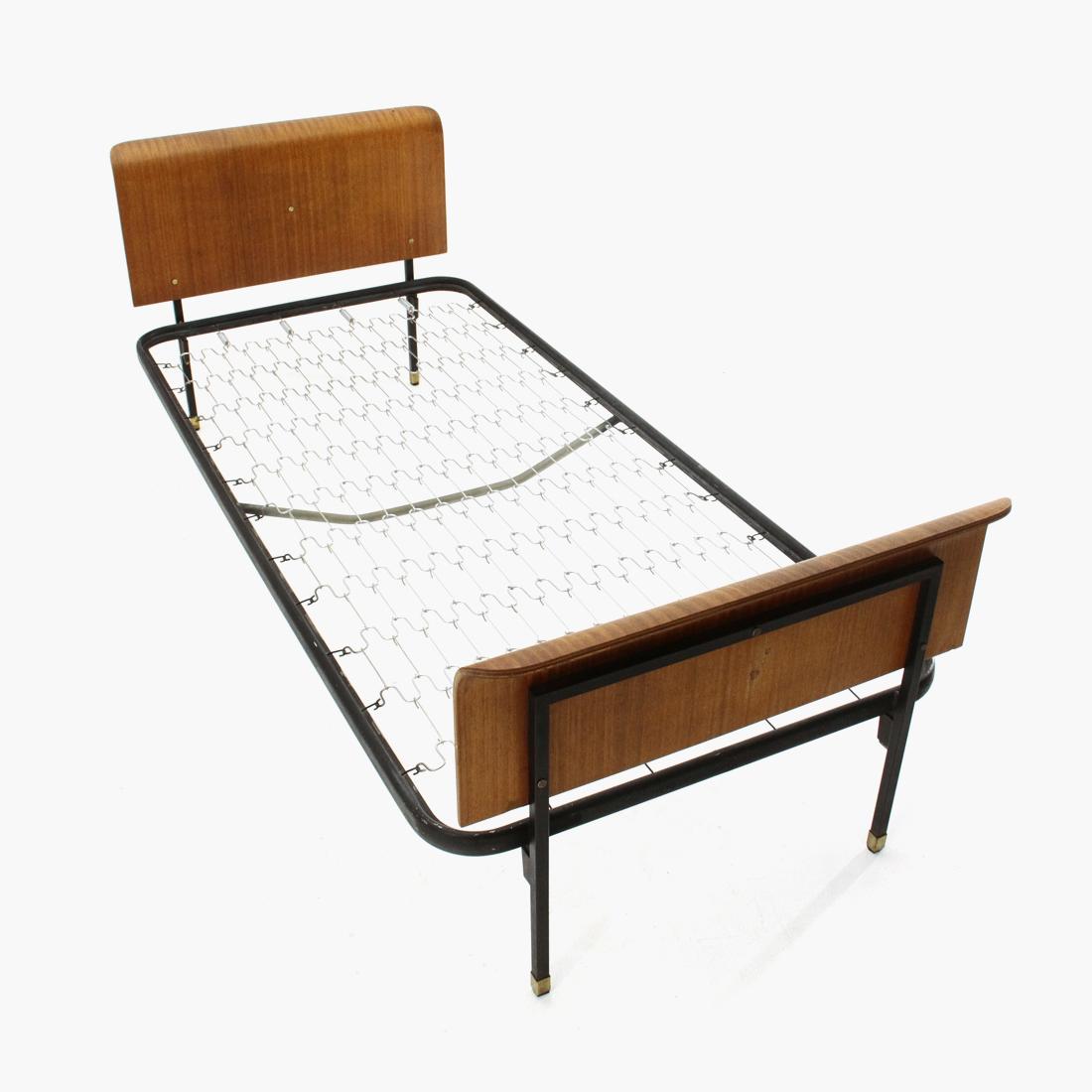 Italian Single Bed with Headboard and Footboard in Curved Plywood, 1950s