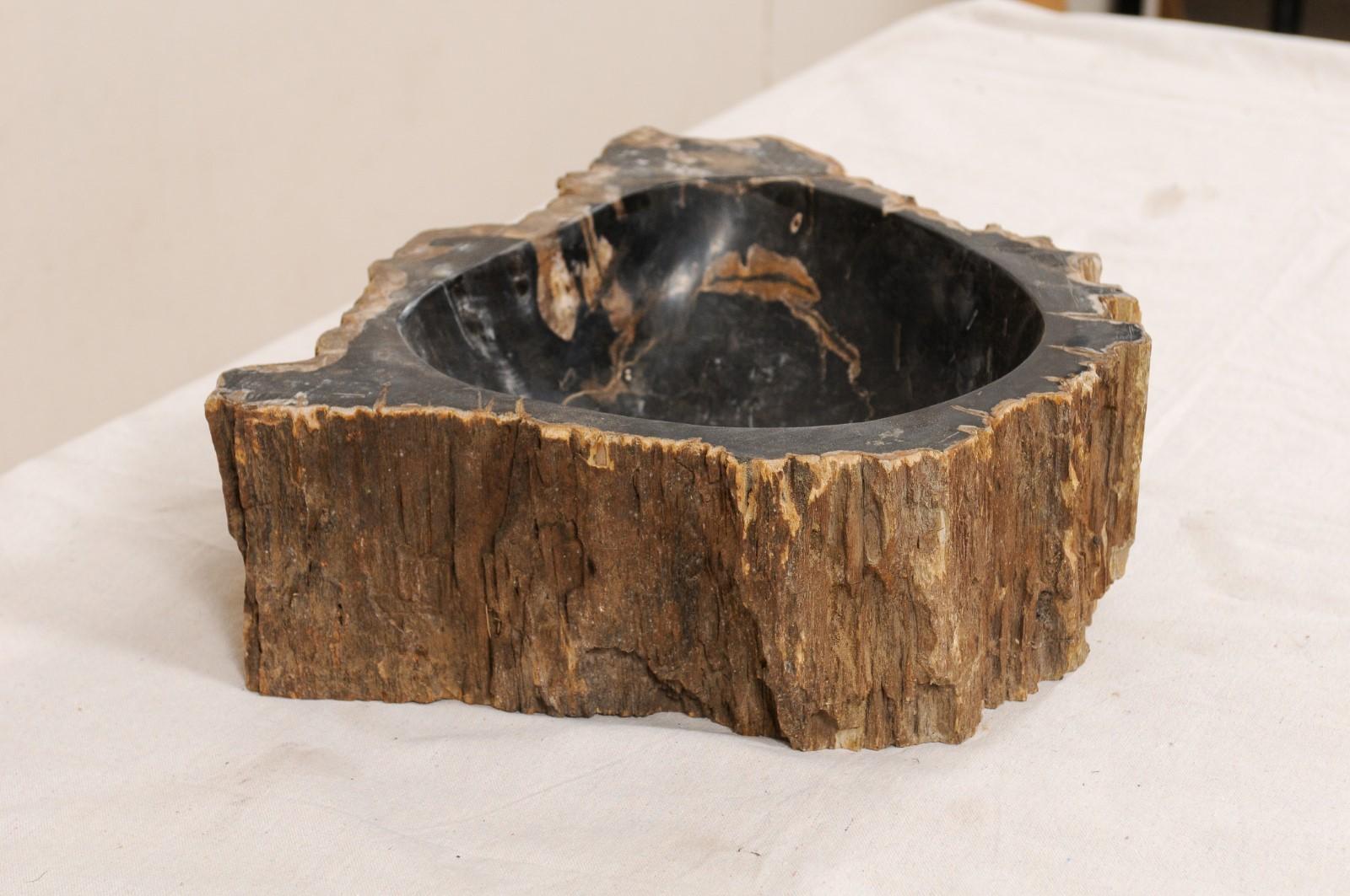 Single Black and Brown Polished Petrified Wood Sink Wash Basin 2