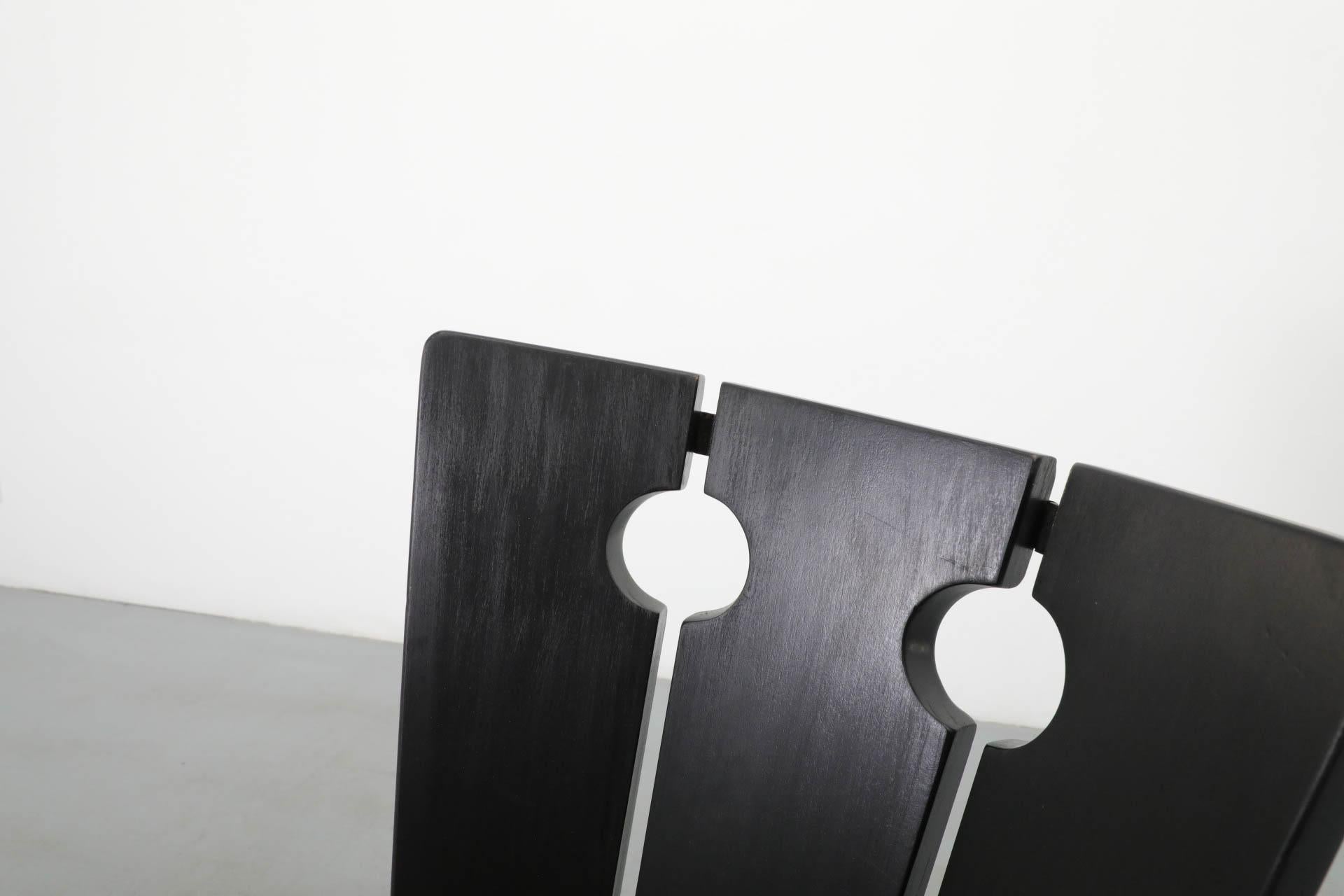 Single Black Stained Oak Brutalist Dining Chair with Olive Velvet Seat 6
