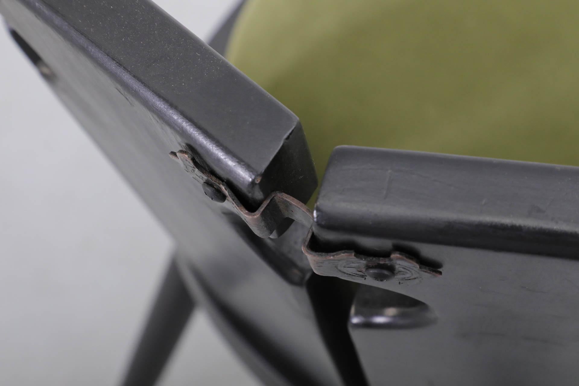 Single Black Stained Oak Brutalist Dining Chair with Olive Velvet Seat 12